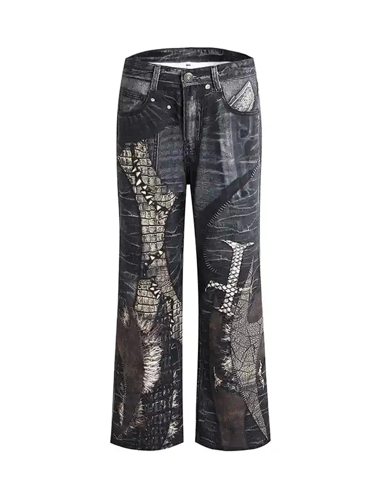 1984 Full Cross Stitching Leather Flare Jeans