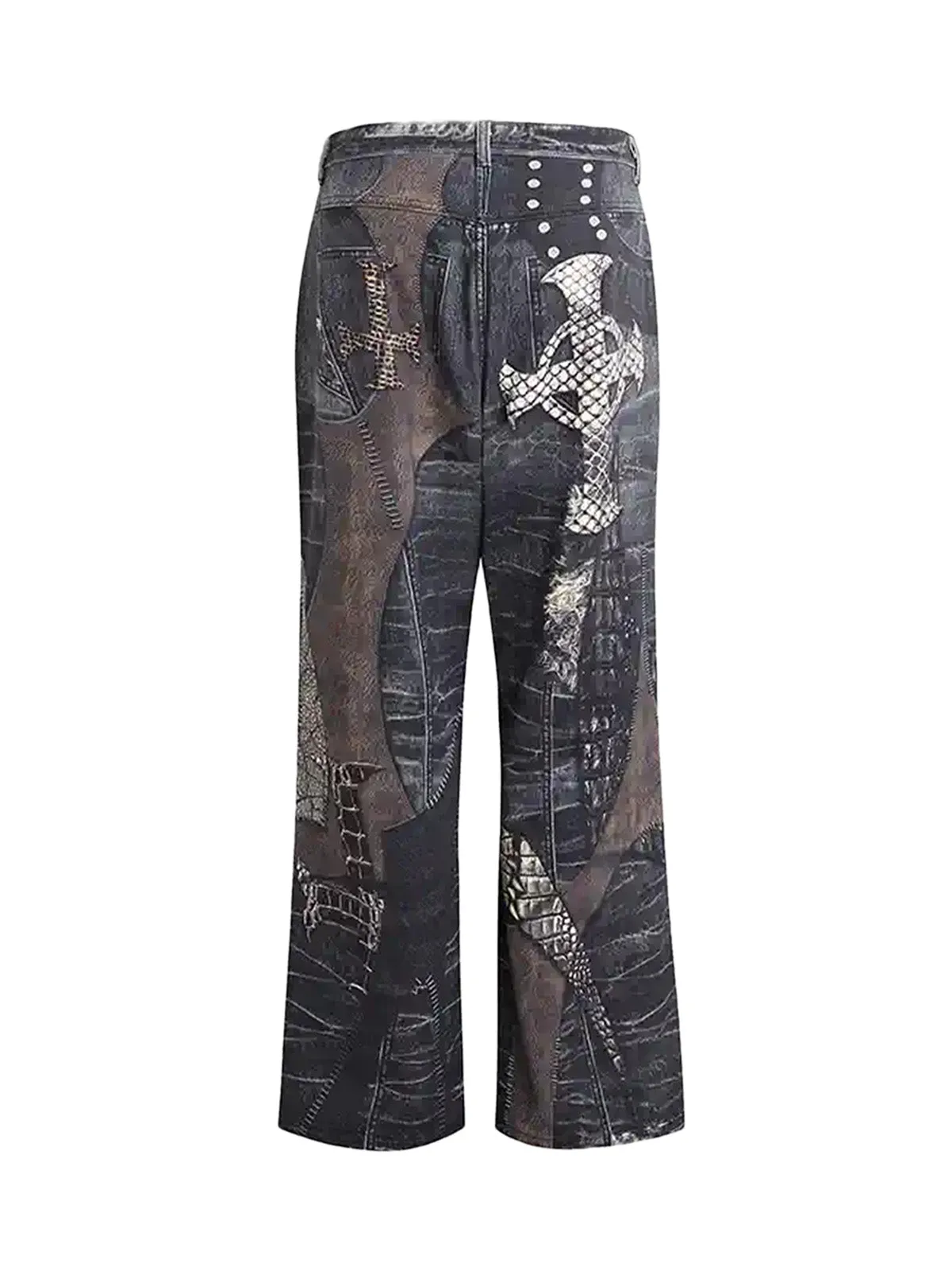 1984 Full Cross Stitching Leather Flare Jeans