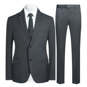 3-Piece Suit Stripe Design Suit Grey