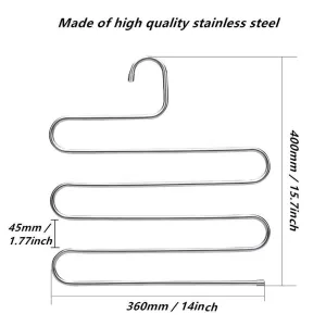 AHUA 4 Pack Premium S Type Clothes Pants Hanger S-Shape Stainless Steel Space Saving Hanger Saver Organization 5 Layers Closet Storage Organizer for Jeans Trousers Tie Belt Scarf