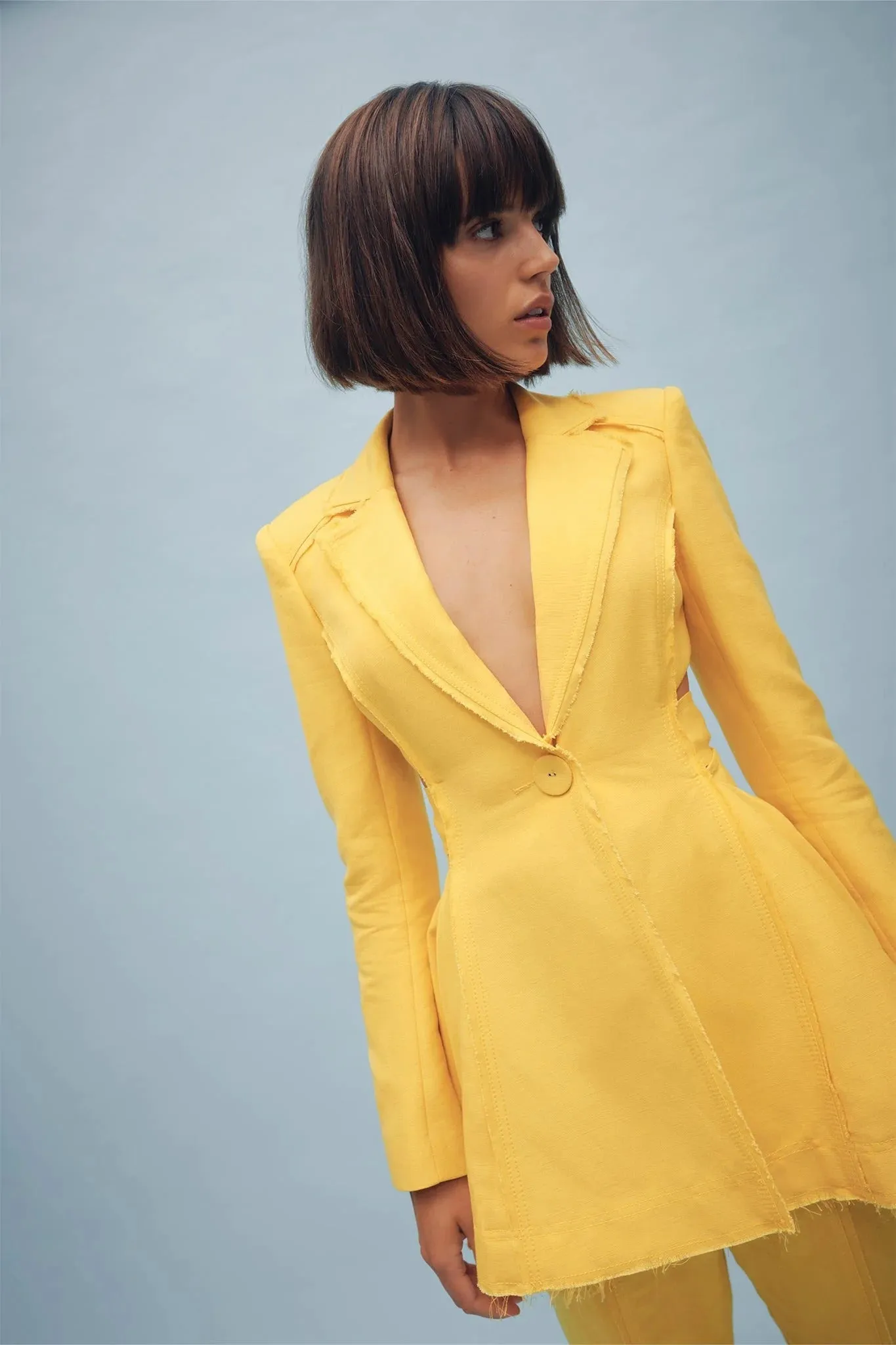 Aje Simone Cut Out Jacket Dress Yellow Size 6 / XS