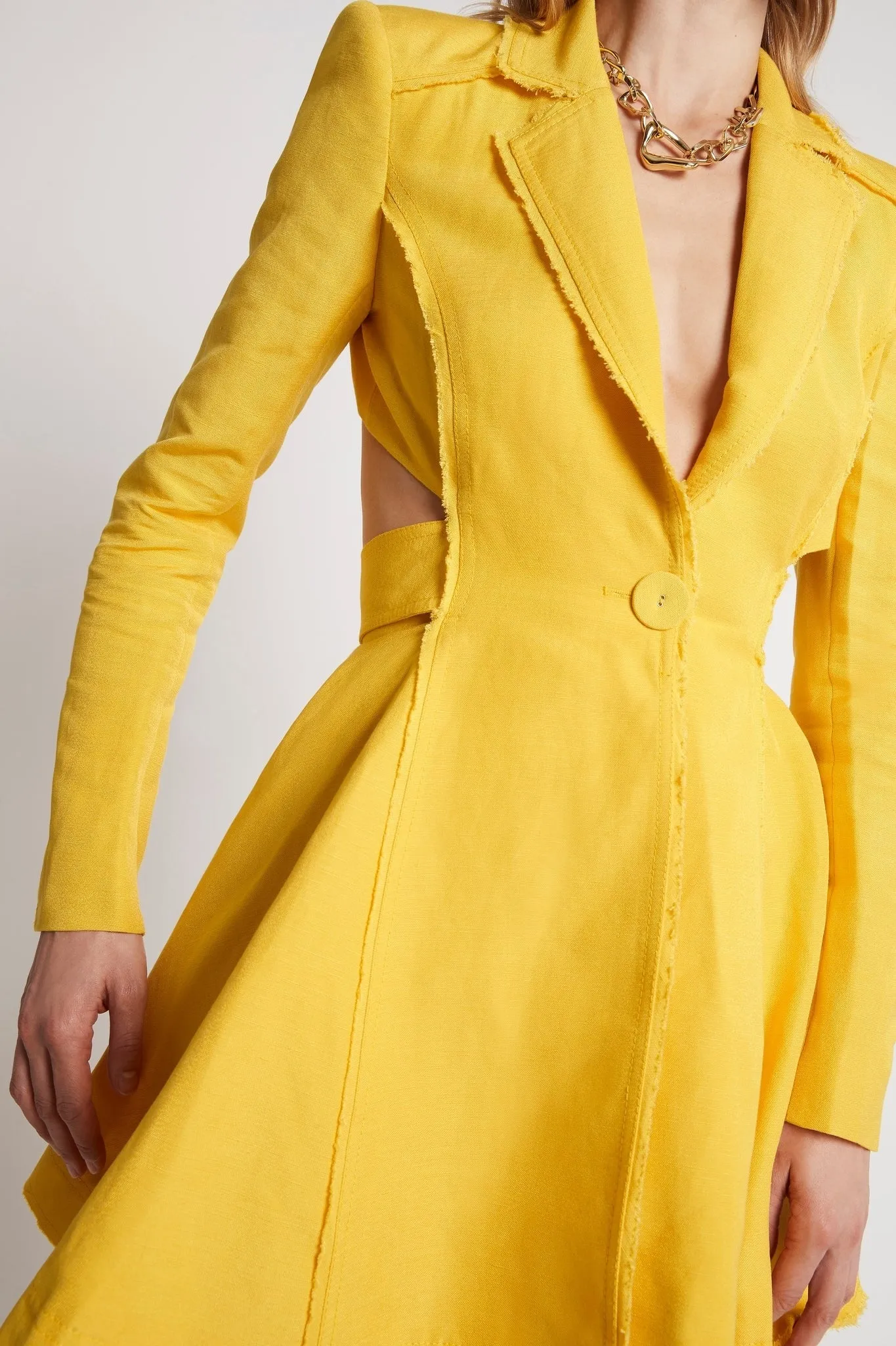 Aje Simone Cut Out Jacket Dress Yellow Size 6 / XS