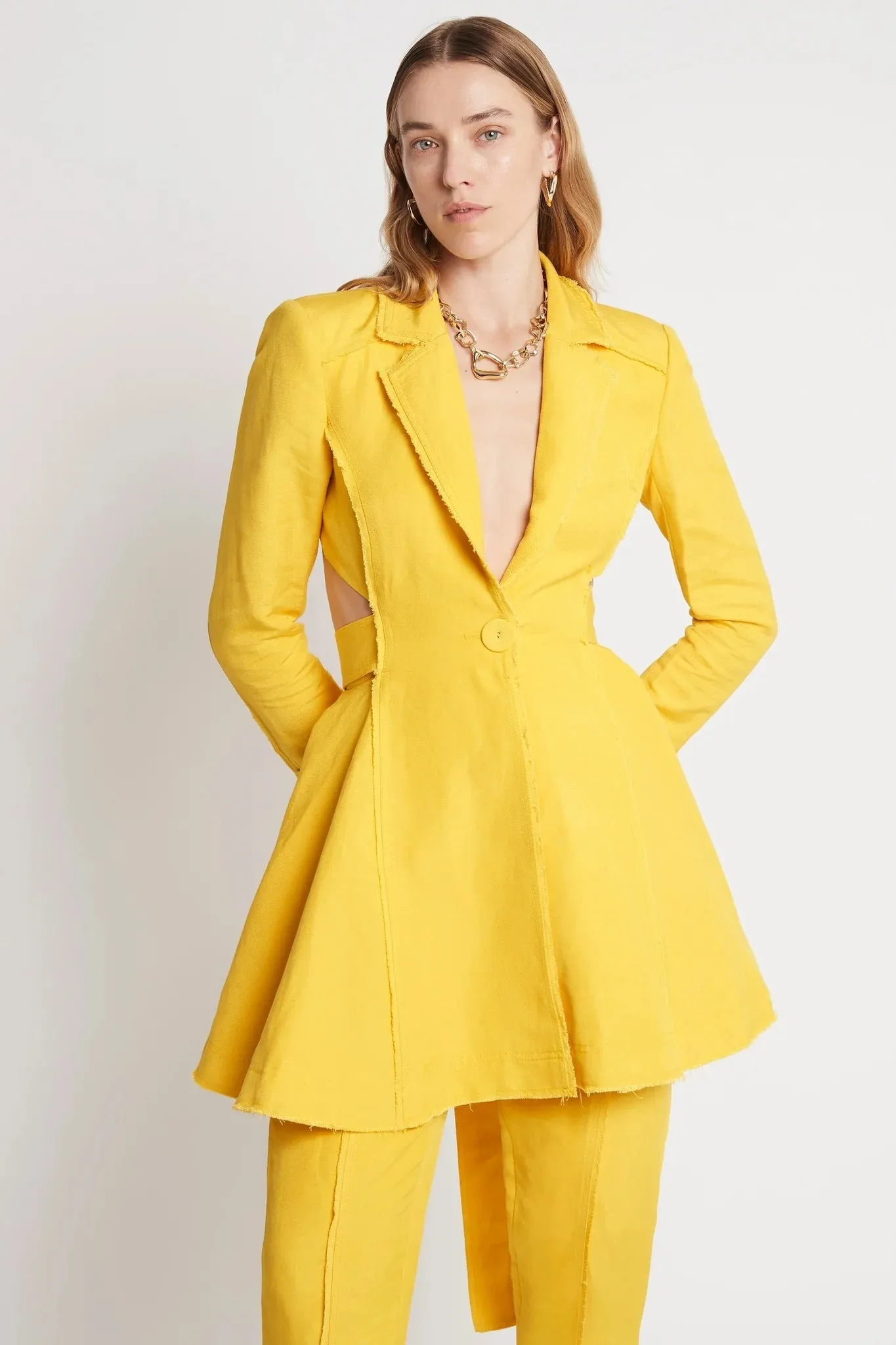 Aje Simone Cut Out Jacket Dress Yellow Size 6 / XS