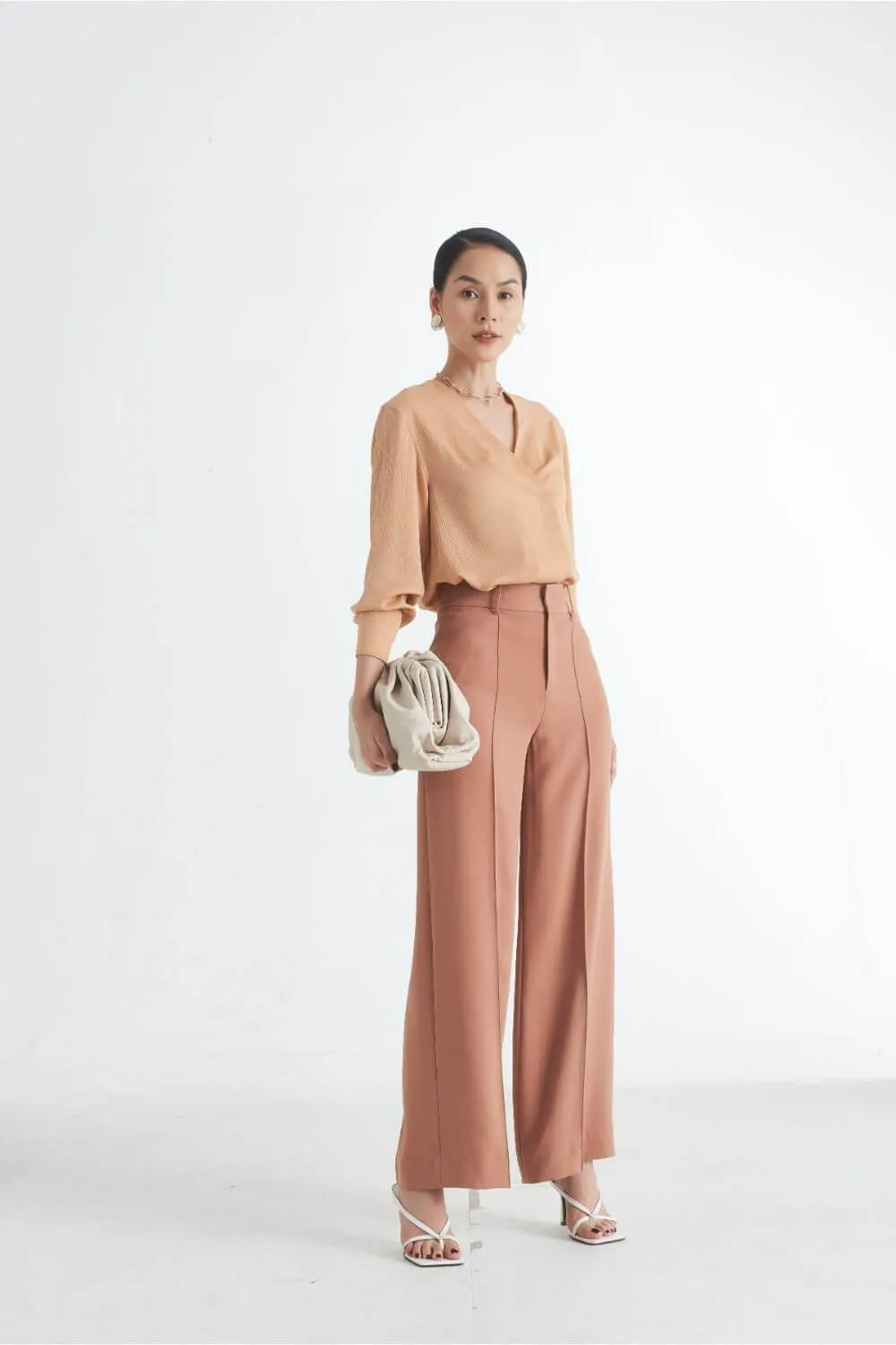 Basic Straight Wide Leg Twill Ankle Length Trousers