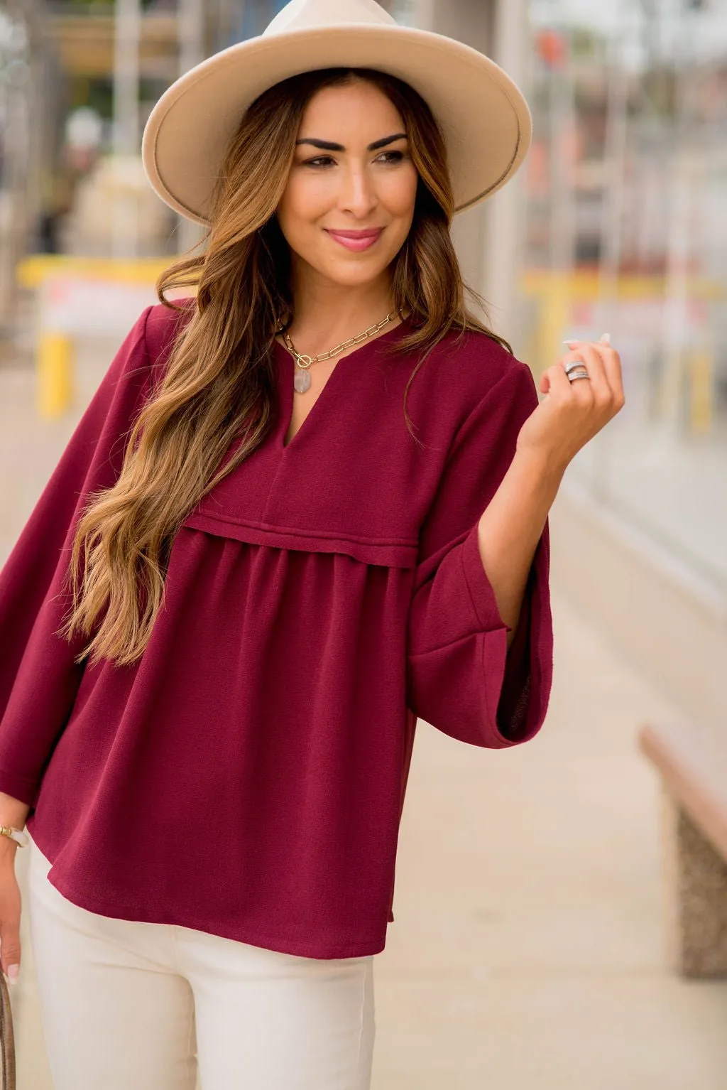 Bell Sleeve Peplum V Blouse