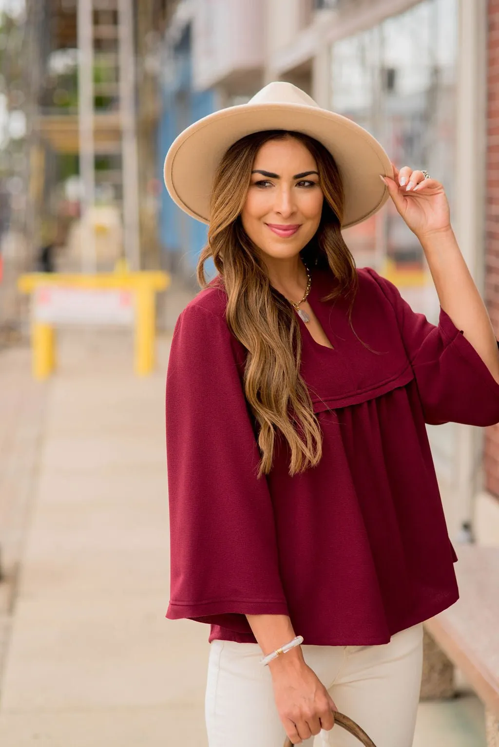 Bell Sleeve Peplum V Blouse