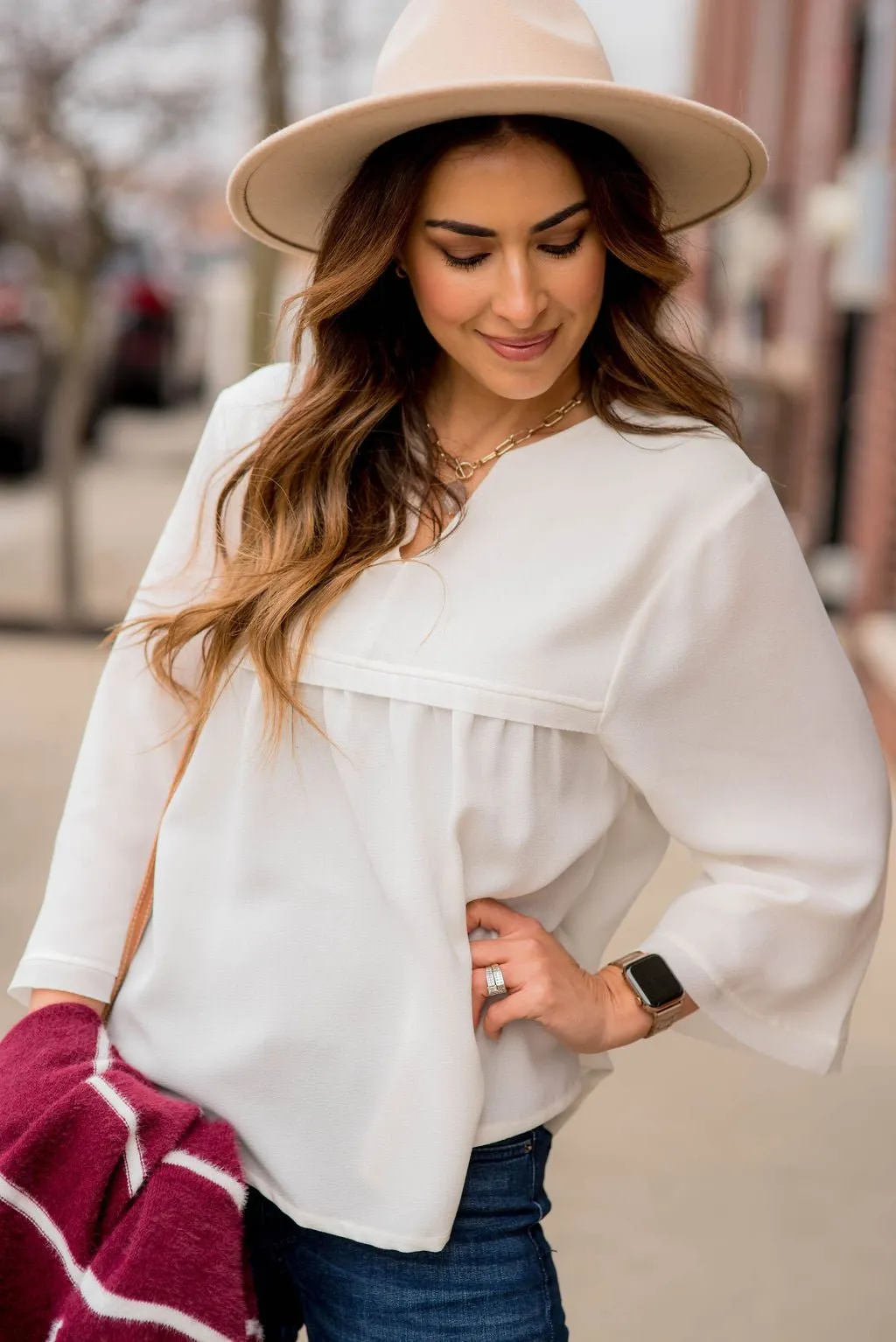 Bell Sleeve Peplum V Blouse