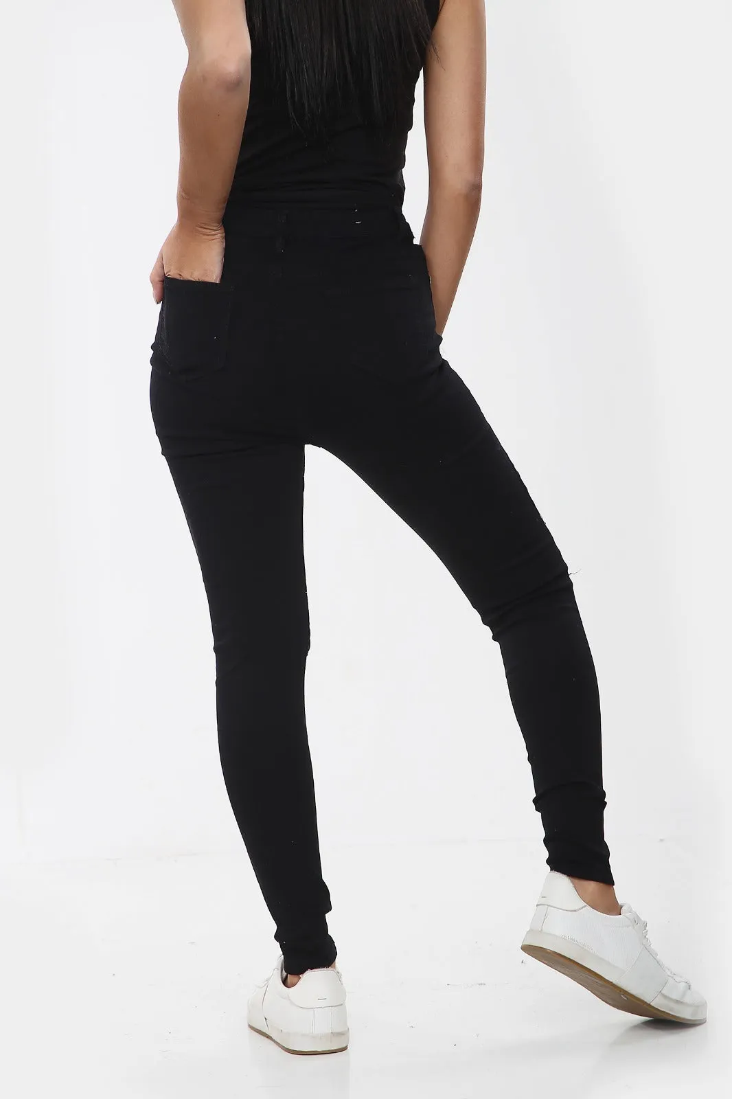 BLACK RIPPED Ladies High Waisted Jeans