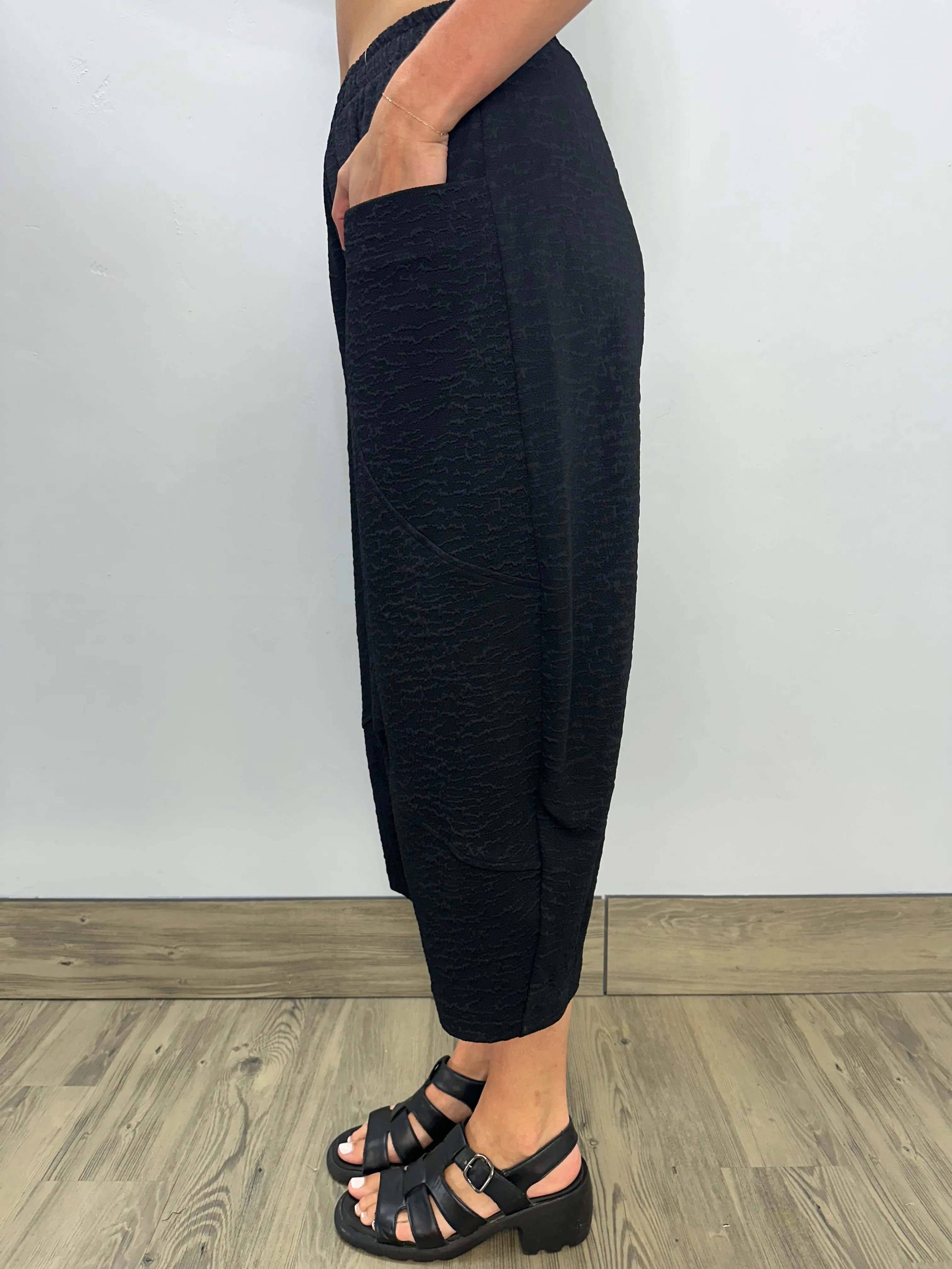 Black Textured Pant with Pockets