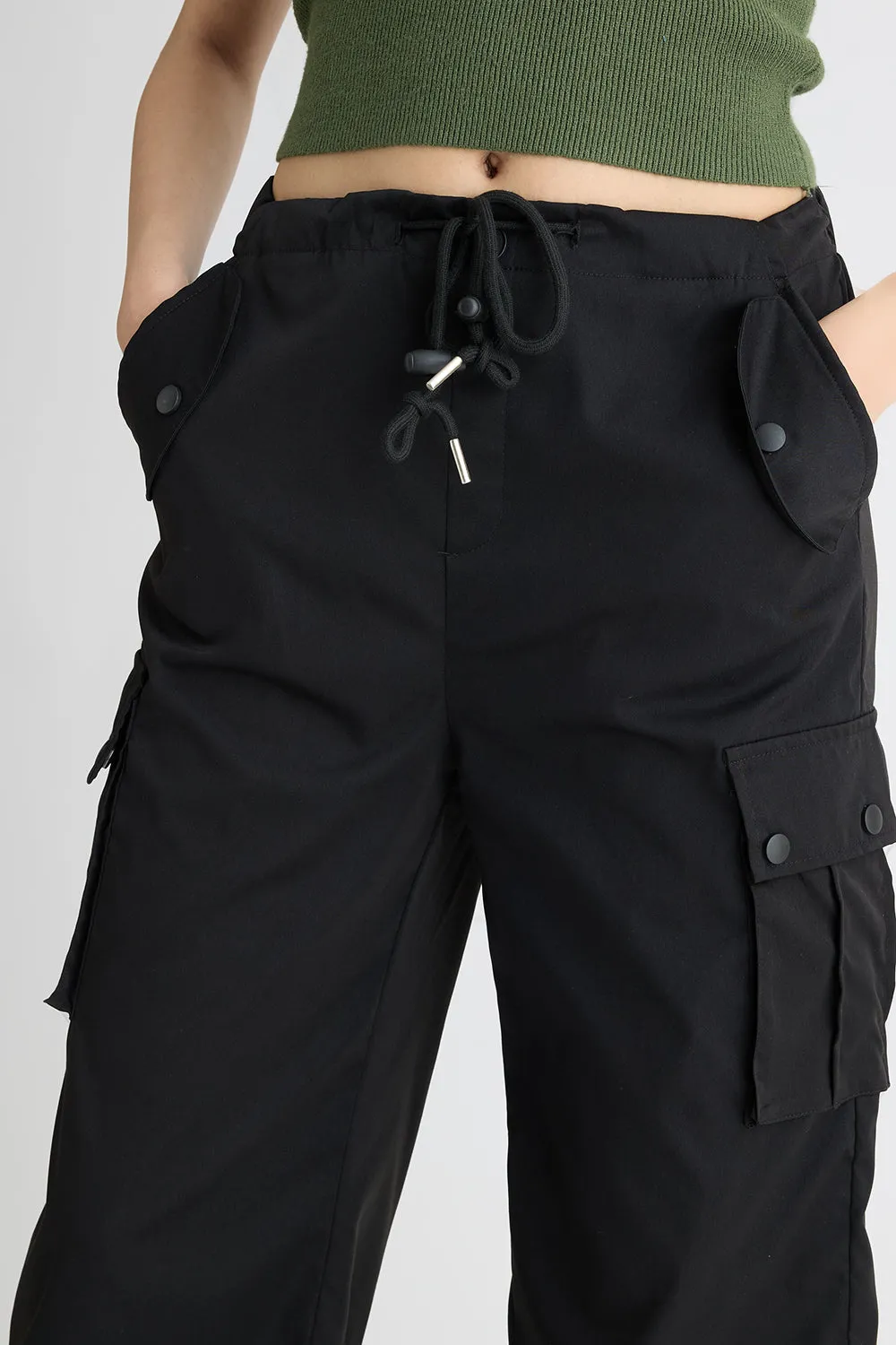 Black Wide Leg Cargo Trouser