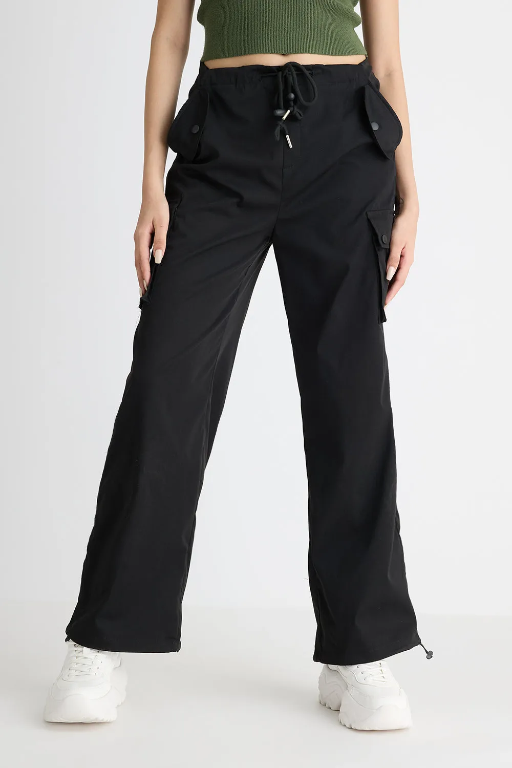 Black Wide Leg Cargo Trouser