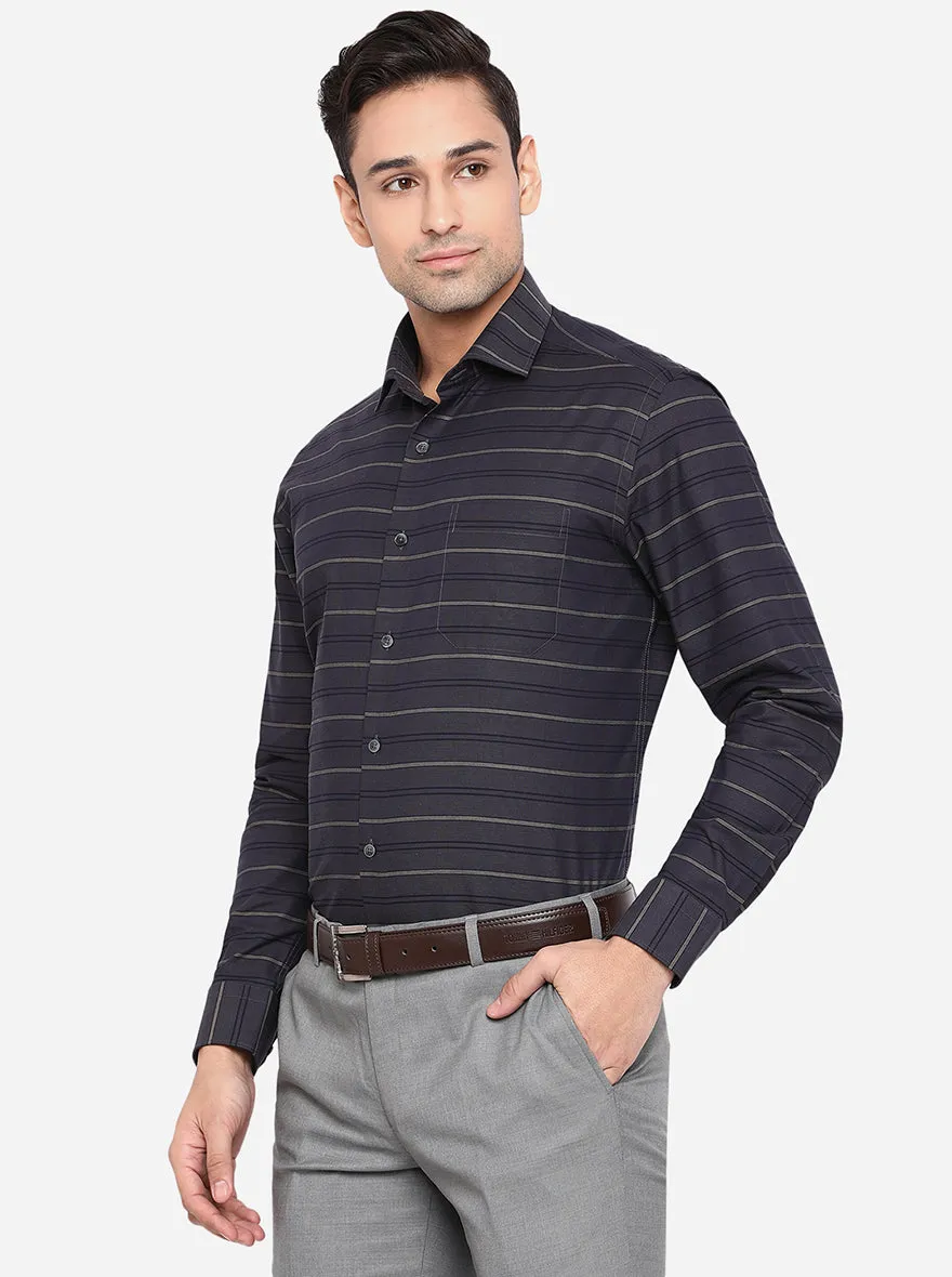 Blue & Grey Striped Slim Fit Formal Shirt | JadeBlue