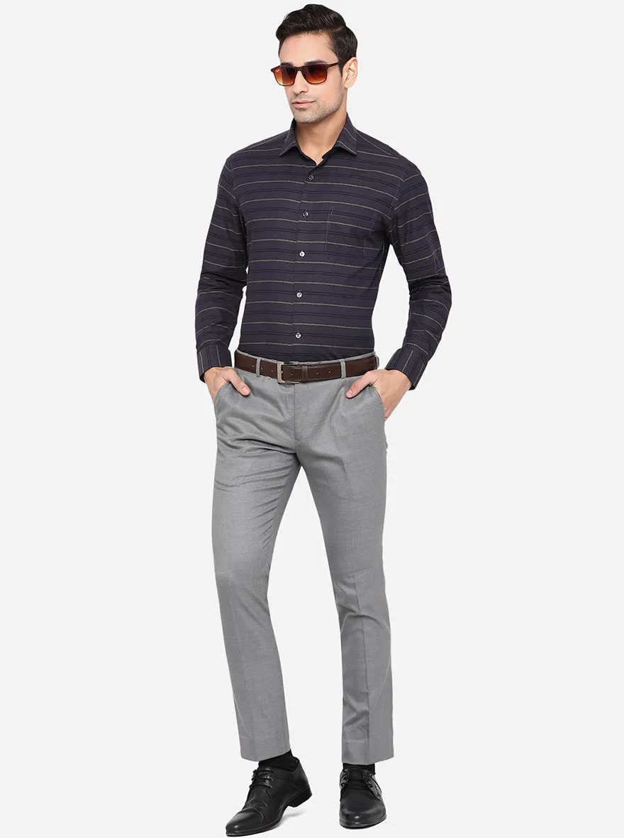 Blue & Grey Striped Slim Fit Formal Shirt | JadeBlue