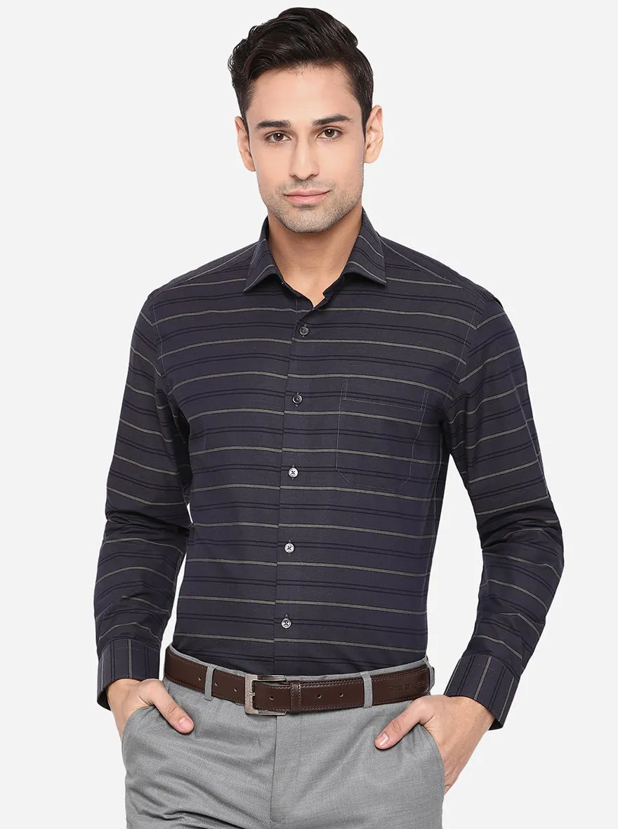 Blue & Grey Striped Slim Fit Formal Shirt | JadeBlue