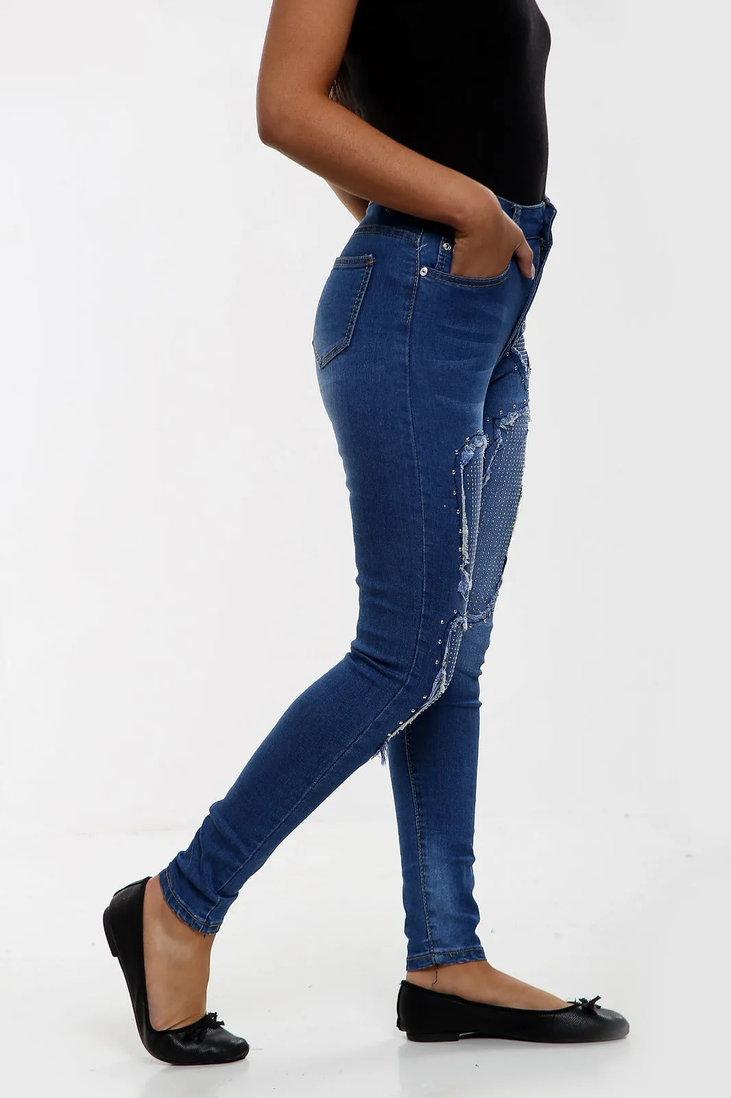 BLUE Diamante Ladies High waisted jeans