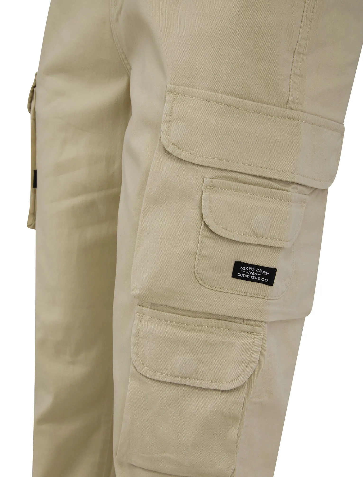 Cathay Cotton Twill Cuffed Multi-Pocket Cargo Jogger Pants in Peyote Gray - Tokyo Laundry