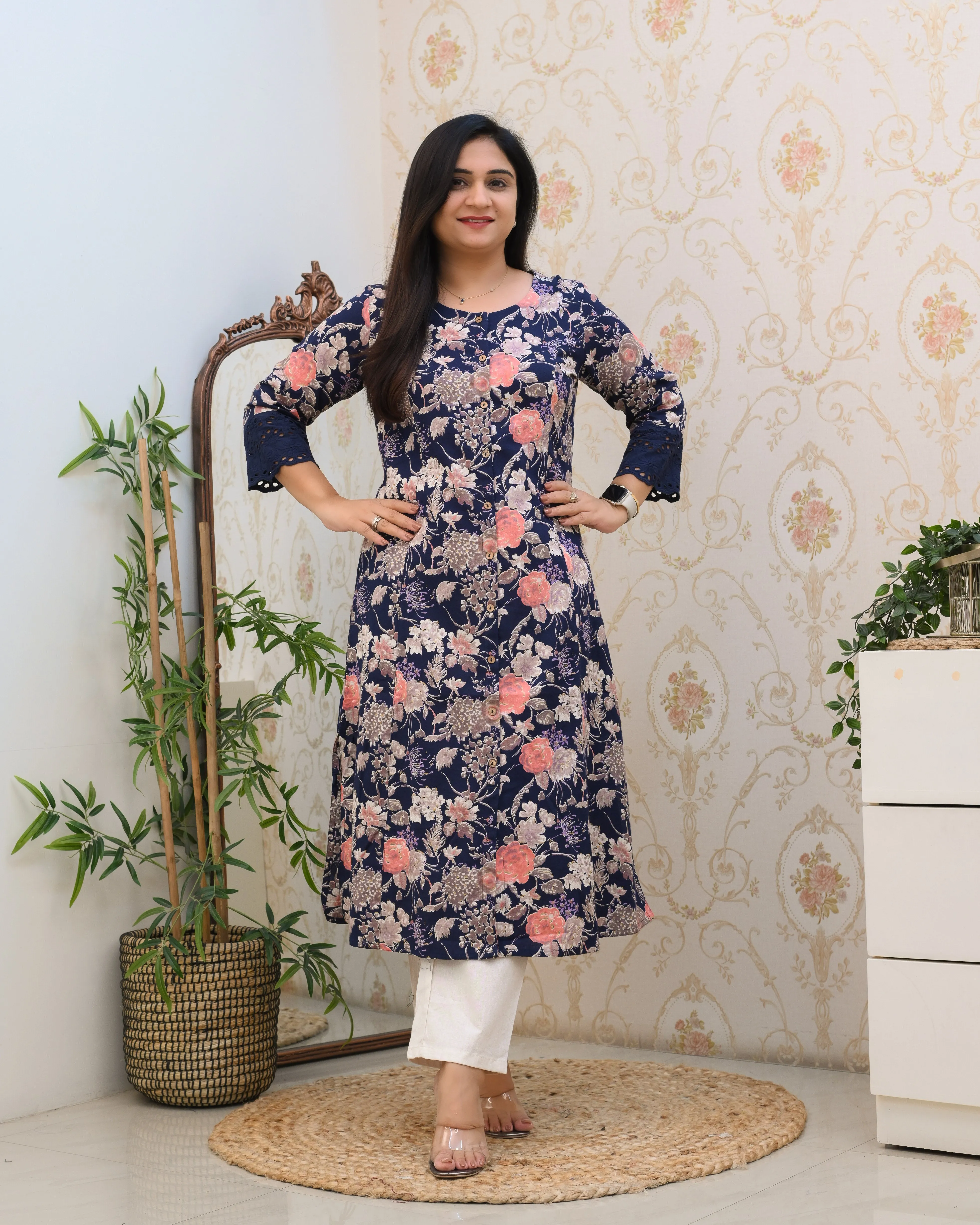 Cotton Floral Casual kurta with pocket