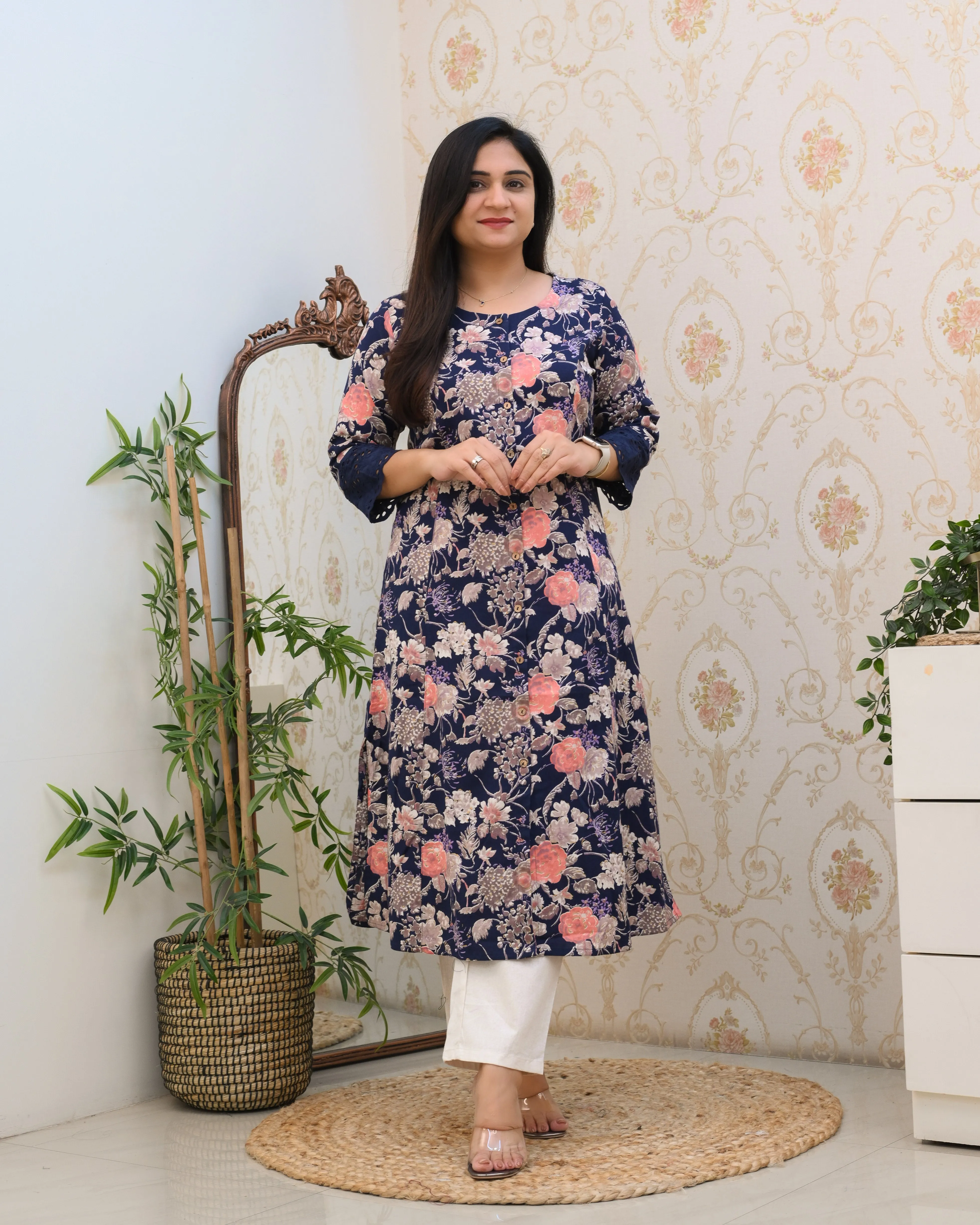 Cotton Floral Casual kurta with pocket