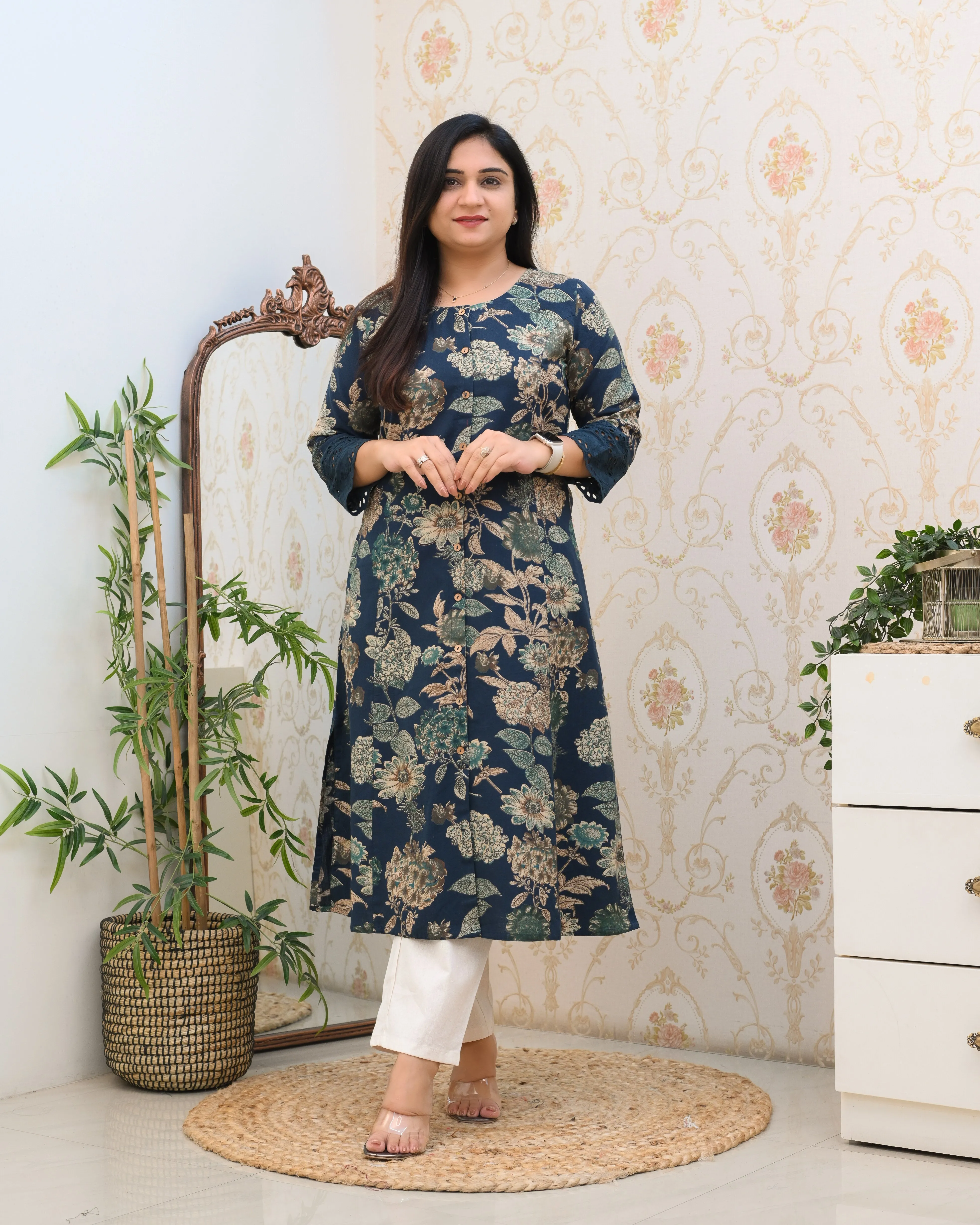 Cotton Floral Casual kurta with pocket