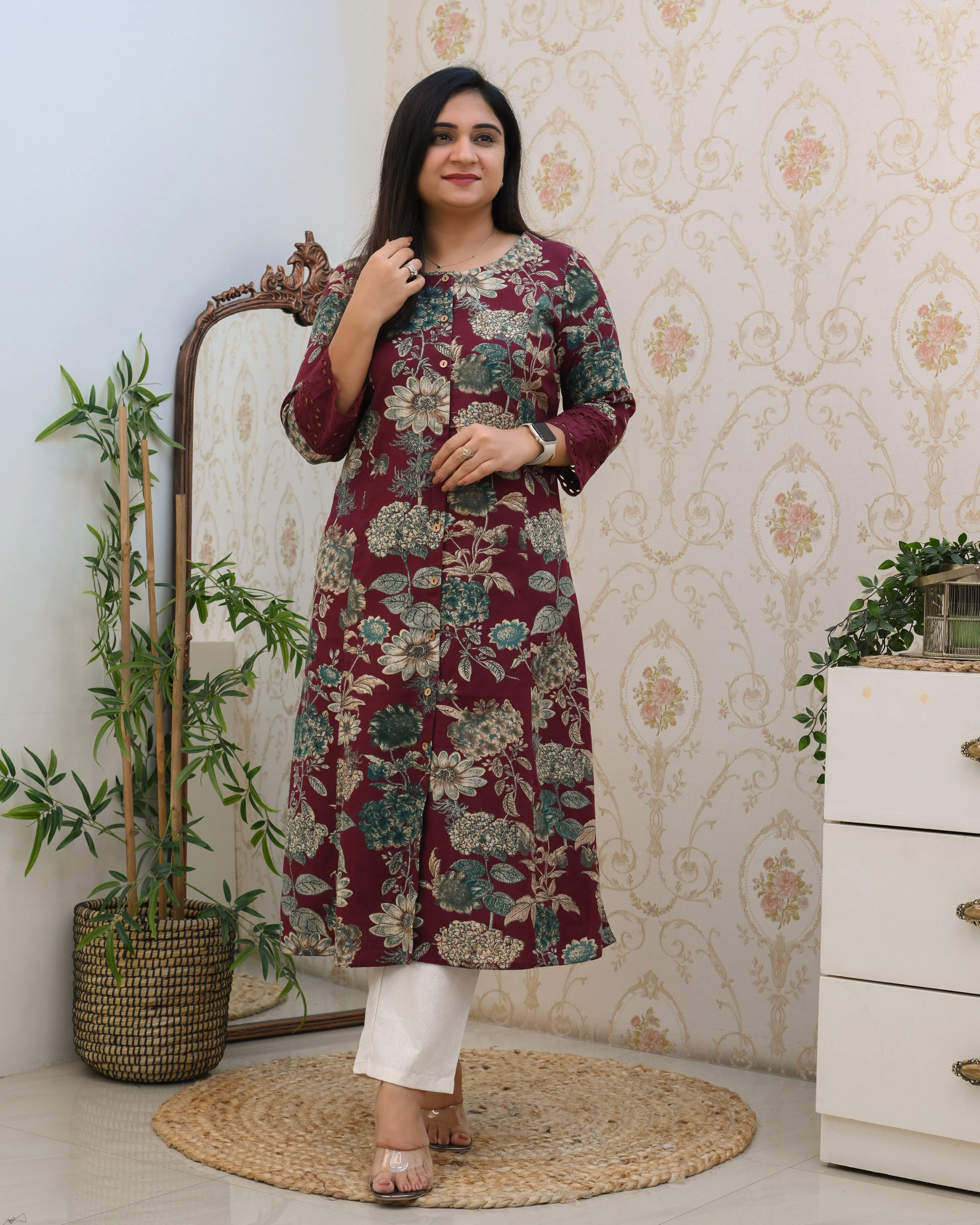 Cotton Floral Casual kurta with pocket