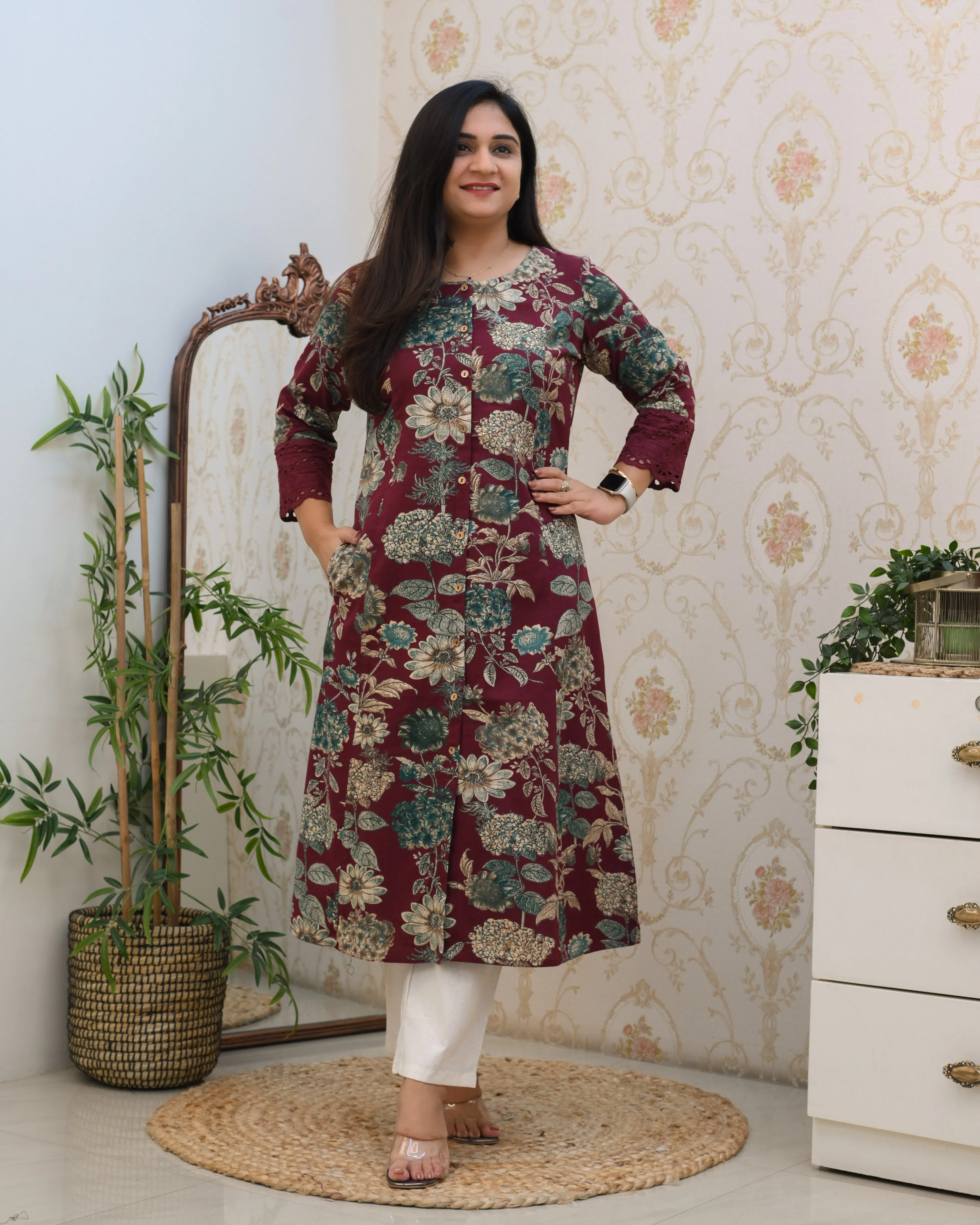 Cotton Floral Casual kurta with pocket