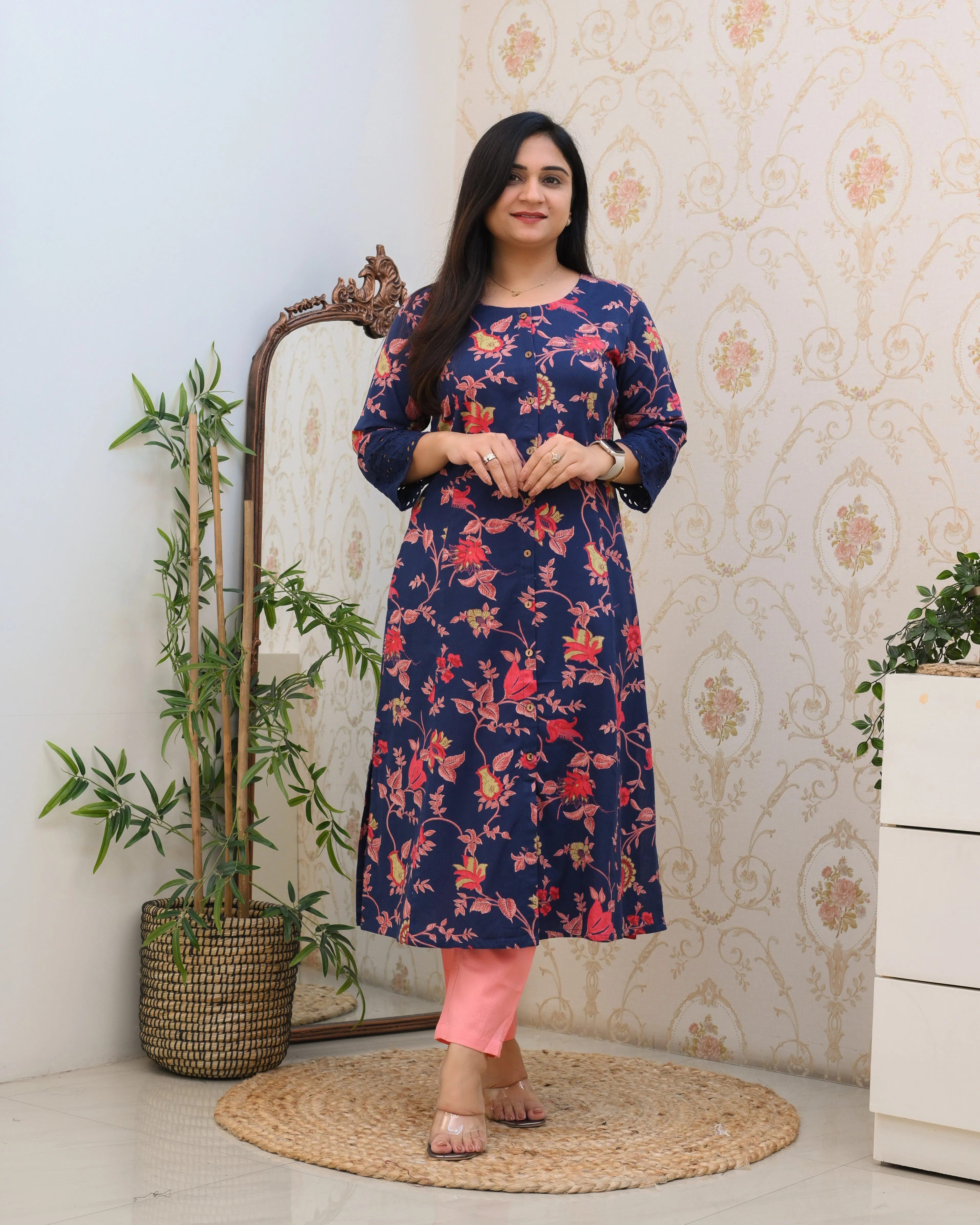 Cotton Floral Casual kurta with pocket