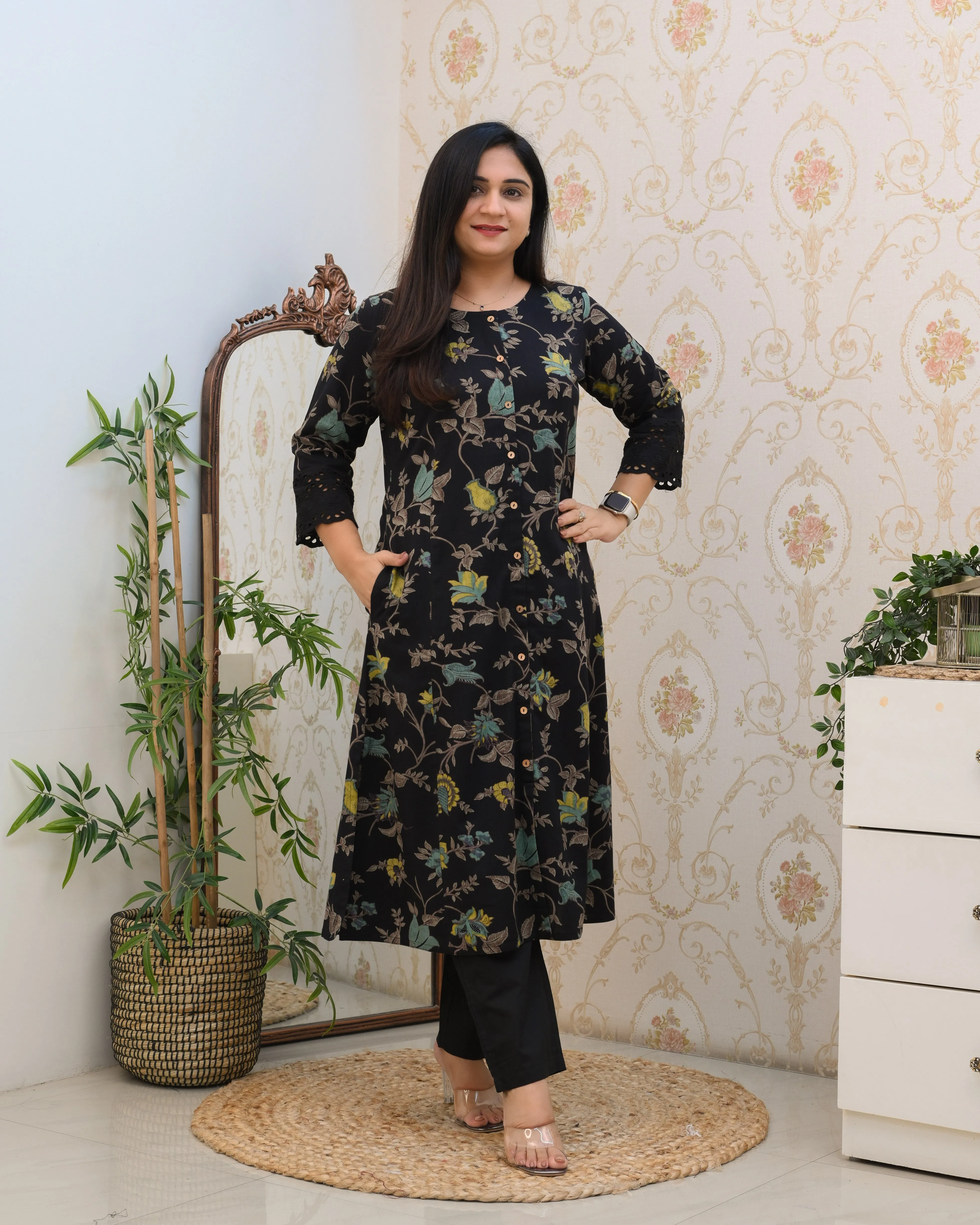 Cotton Floral Casual kurta with pocket