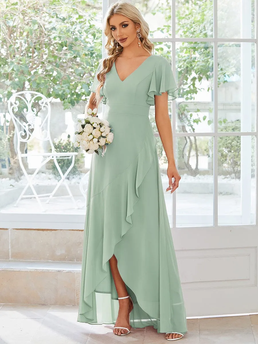 Custom Size Flowy Chiffon Ruffled Bridesmaid Dress