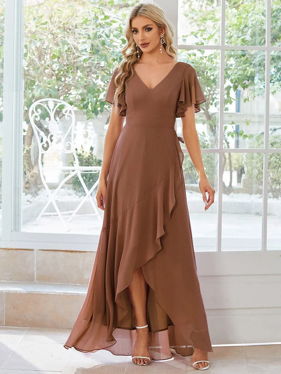 Custom Size Flowy Chiffon Ruffled Bridesmaid Dress