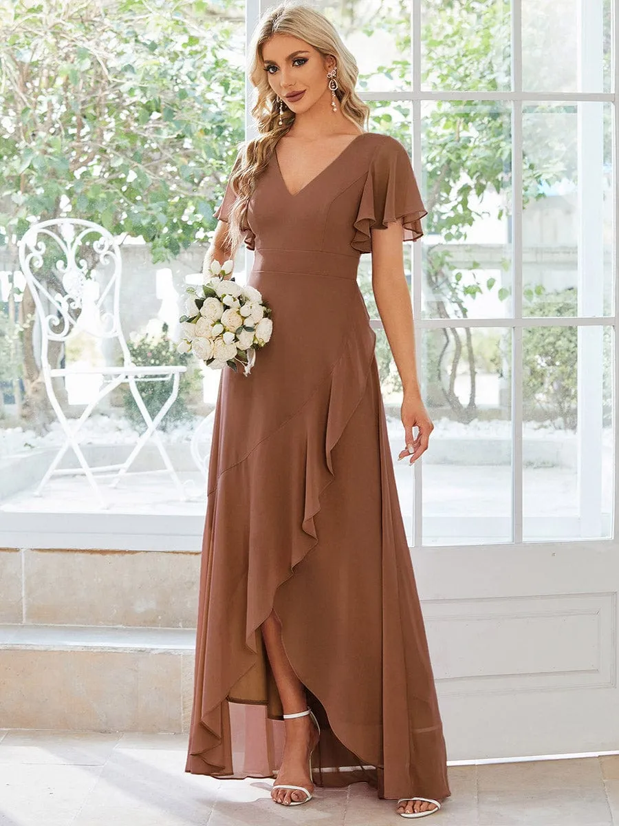 Custom Size Flowy Chiffon Ruffled Bridesmaid Dress