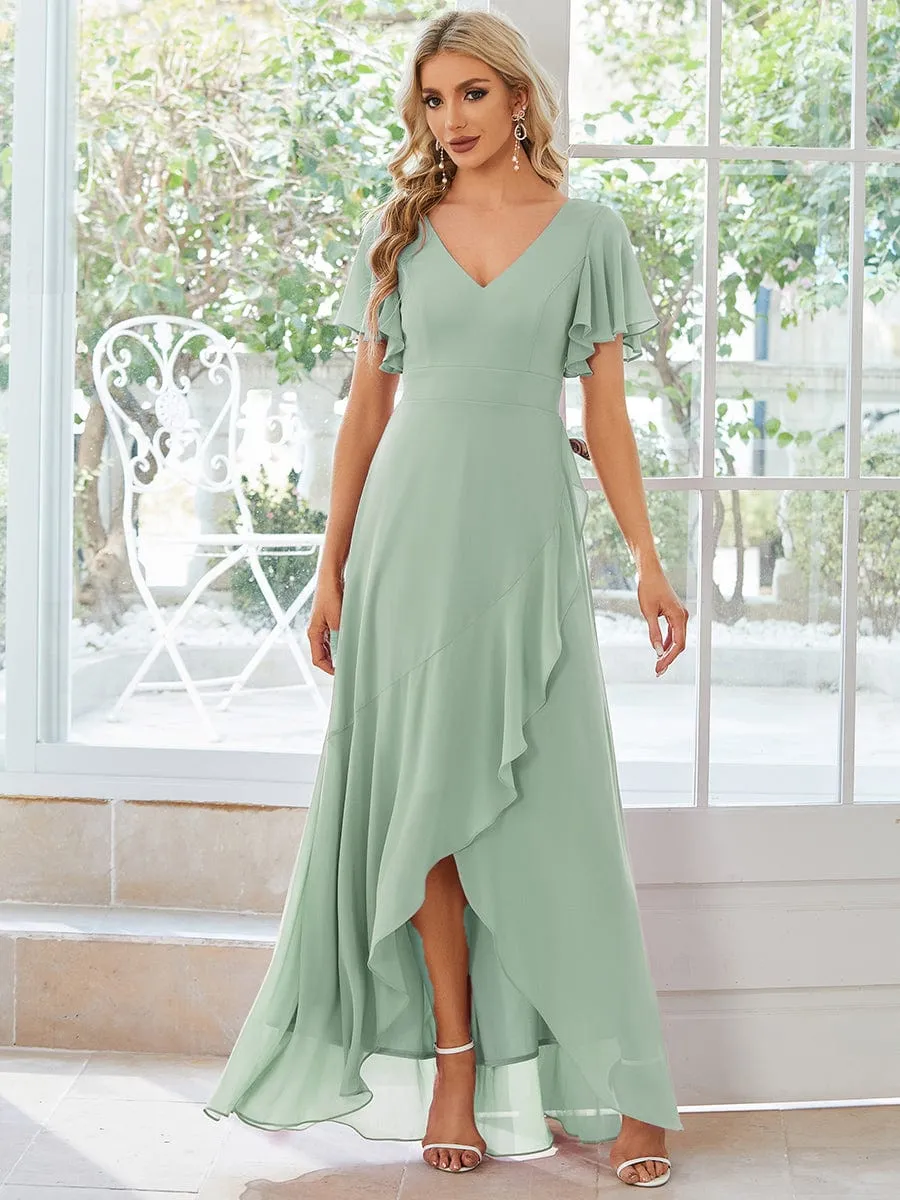 Custom Size Flowy Chiffon Ruffled Bridesmaid Dress