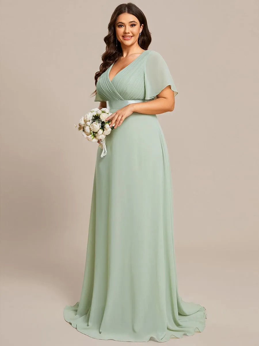 Custom Size Flutter Sleeves Chiffon Empire Waist Bridesmaid Dress