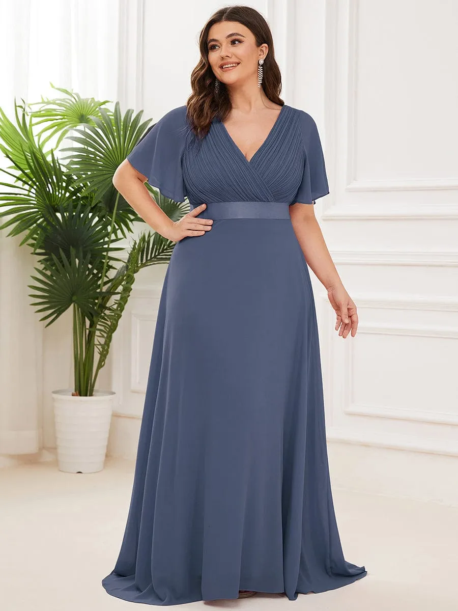 Custom Size Flutter Sleeves Chiffon Empire Waist Bridesmaid Dress