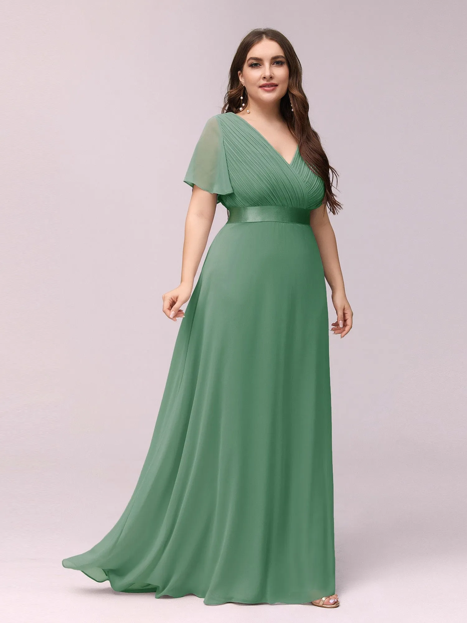 Custom Size Flutter Sleeves Chiffon Empire Waist Bridesmaid Dress