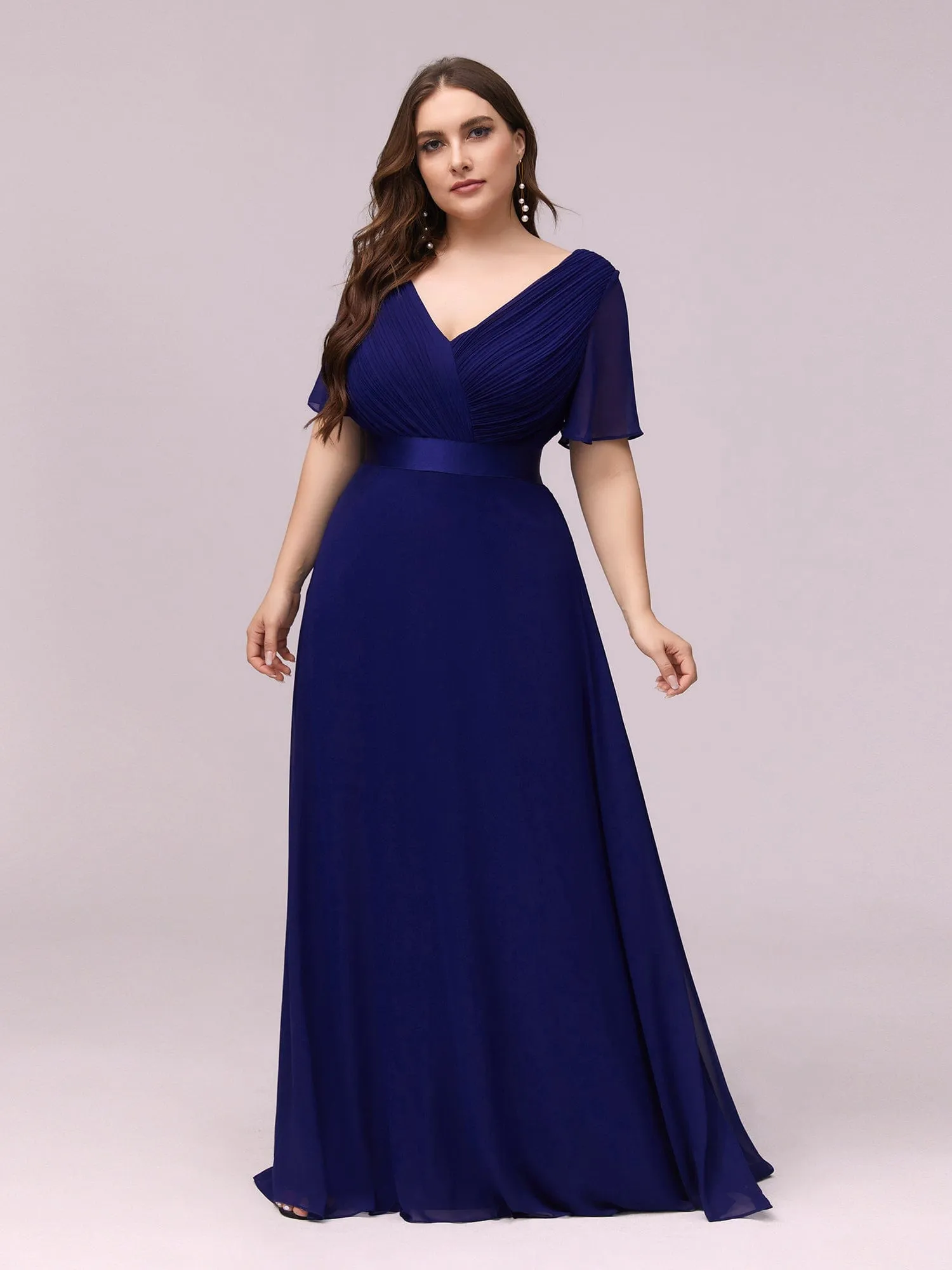 Custom Size Flutter Sleeves Chiffon Empire Waist Bridesmaid Dress