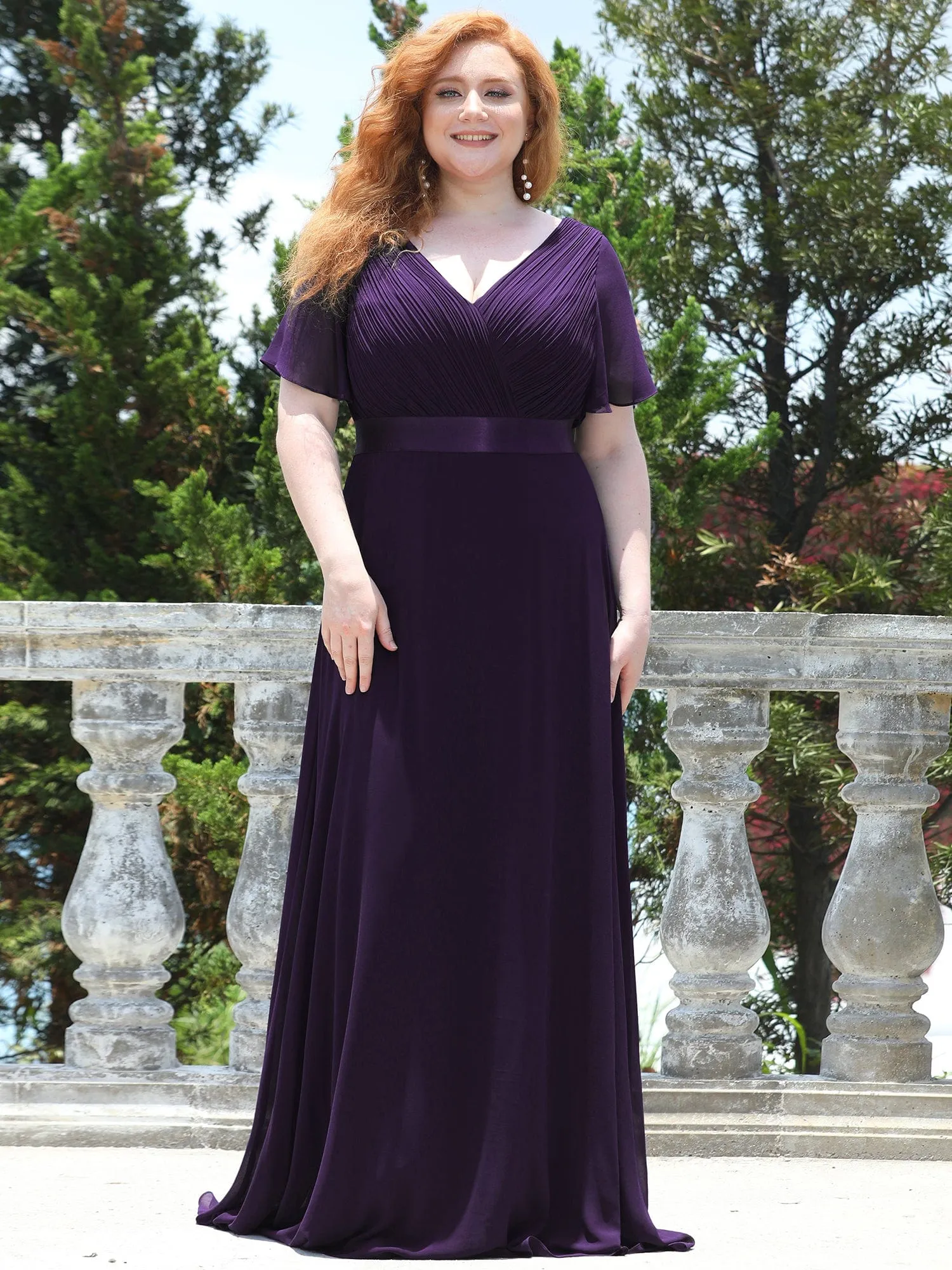 Custom Size Flutter Sleeves Chiffon Empire Waist Bridesmaid Dress