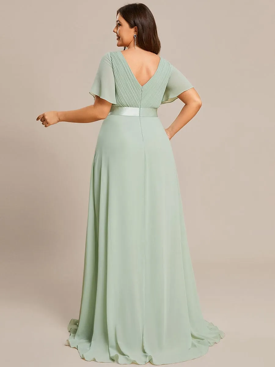 Custom Size Flutter Sleeves Chiffon Empire Waist Bridesmaid Dress