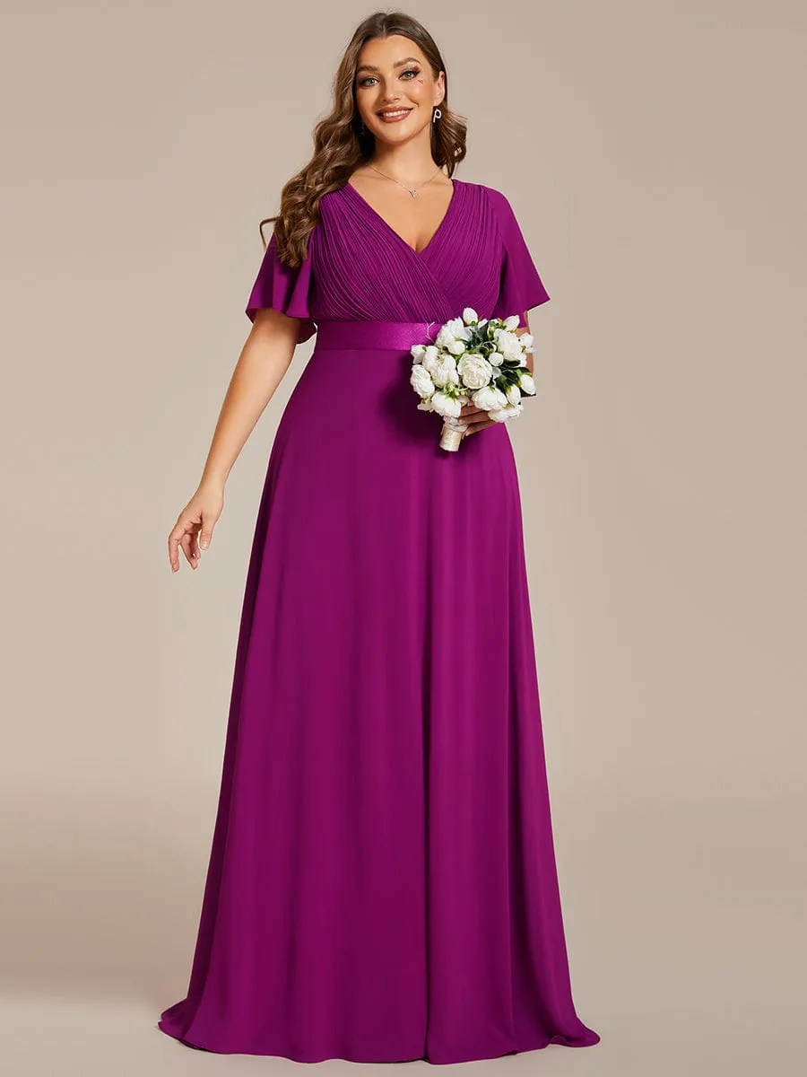 Custom Size Flutter Sleeves Chiffon Empire Waist Bridesmaid Dress