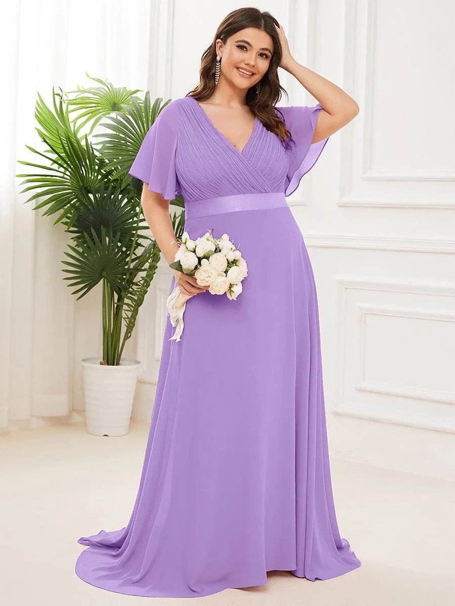 Custom Size Flutter Sleeves Chiffon Empire Waist Bridesmaid Dress