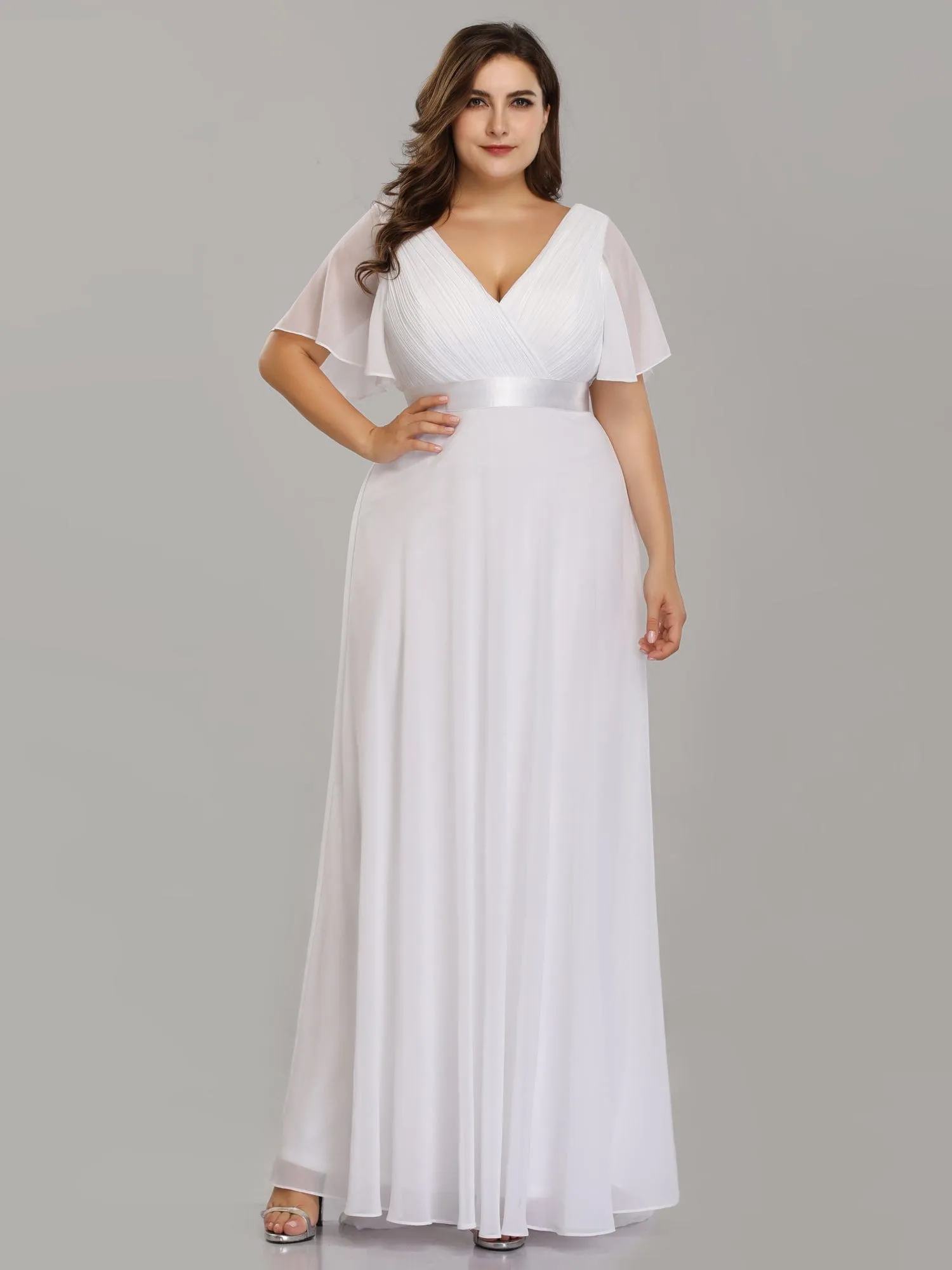 Custom Size Flutter Sleeves Chiffon Empire Waist Bridesmaid Dress