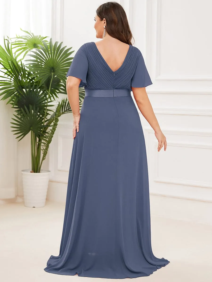 Custom Size Flutter Sleeves Chiffon Empire Waist Bridesmaid Dress