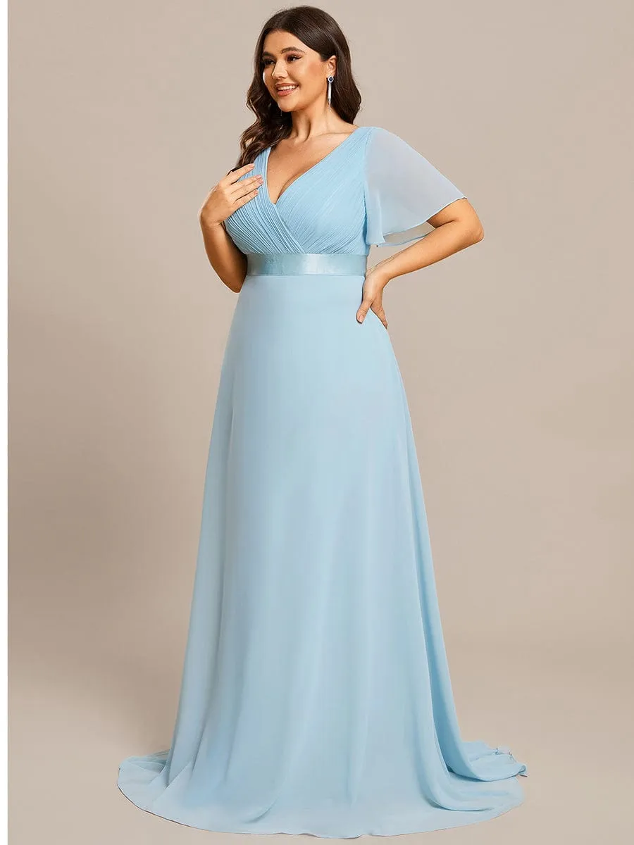 Custom Size Flutter Sleeves Chiffon Empire Waist Bridesmaid Dress