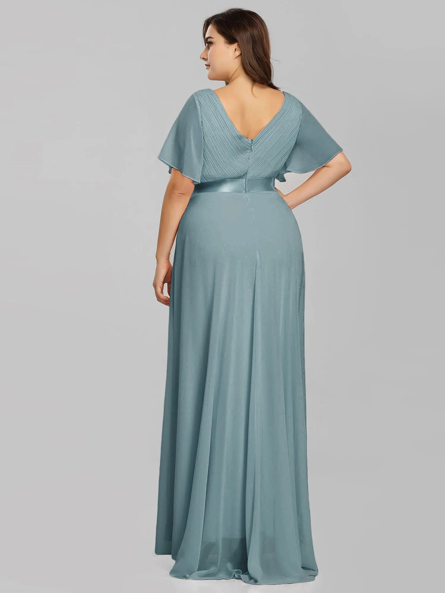 Custom Size Flutter Sleeves Chiffon Empire Waist Bridesmaid Dress