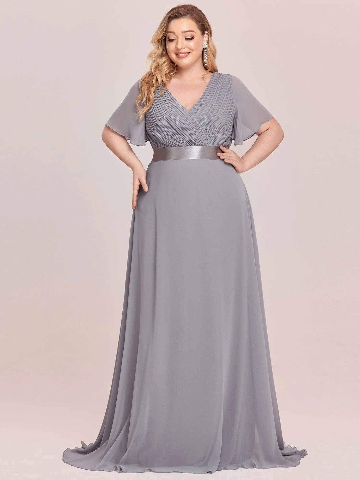 Custom Size Flutter Sleeves Chiffon Empire Waist Bridesmaid Dress