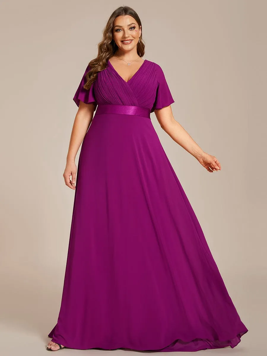 Custom Size Flutter Sleeves Chiffon Empire Waist Bridesmaid Dress