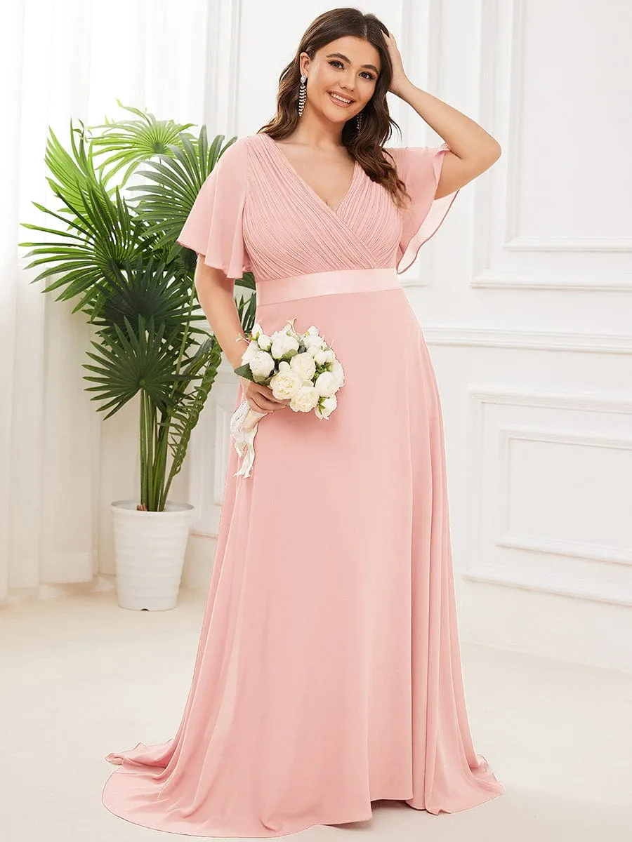 Custom Size Flutter Sleeves Chiffon Empire Waist Bridesmaid Dress