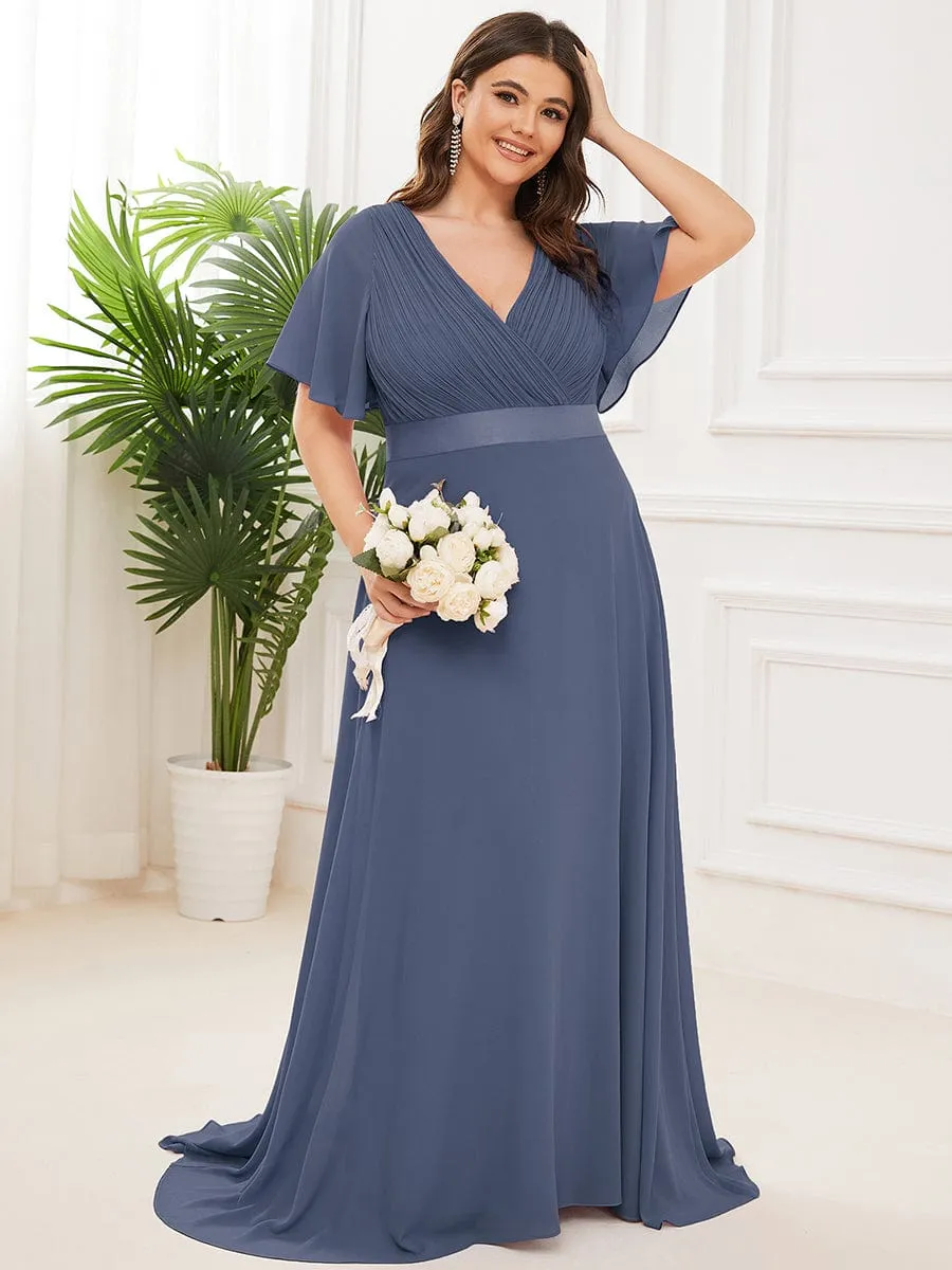 Custom Size Flutter Sleeves Chiffon Empire Waist Bridesmaid Dress