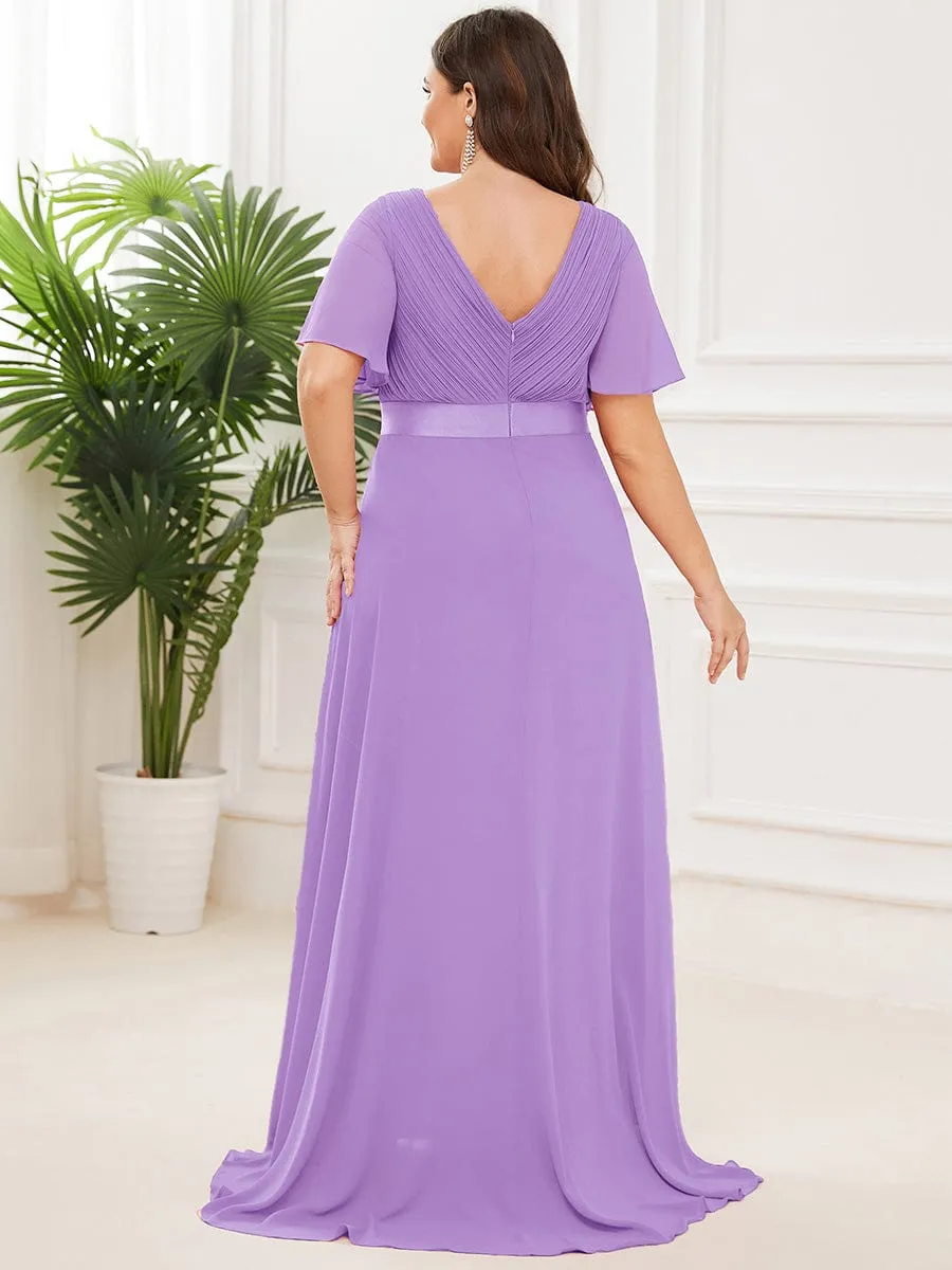 Custom Size Flutter Sleeves Chiffon Empire Waist Bridesmaid Dress