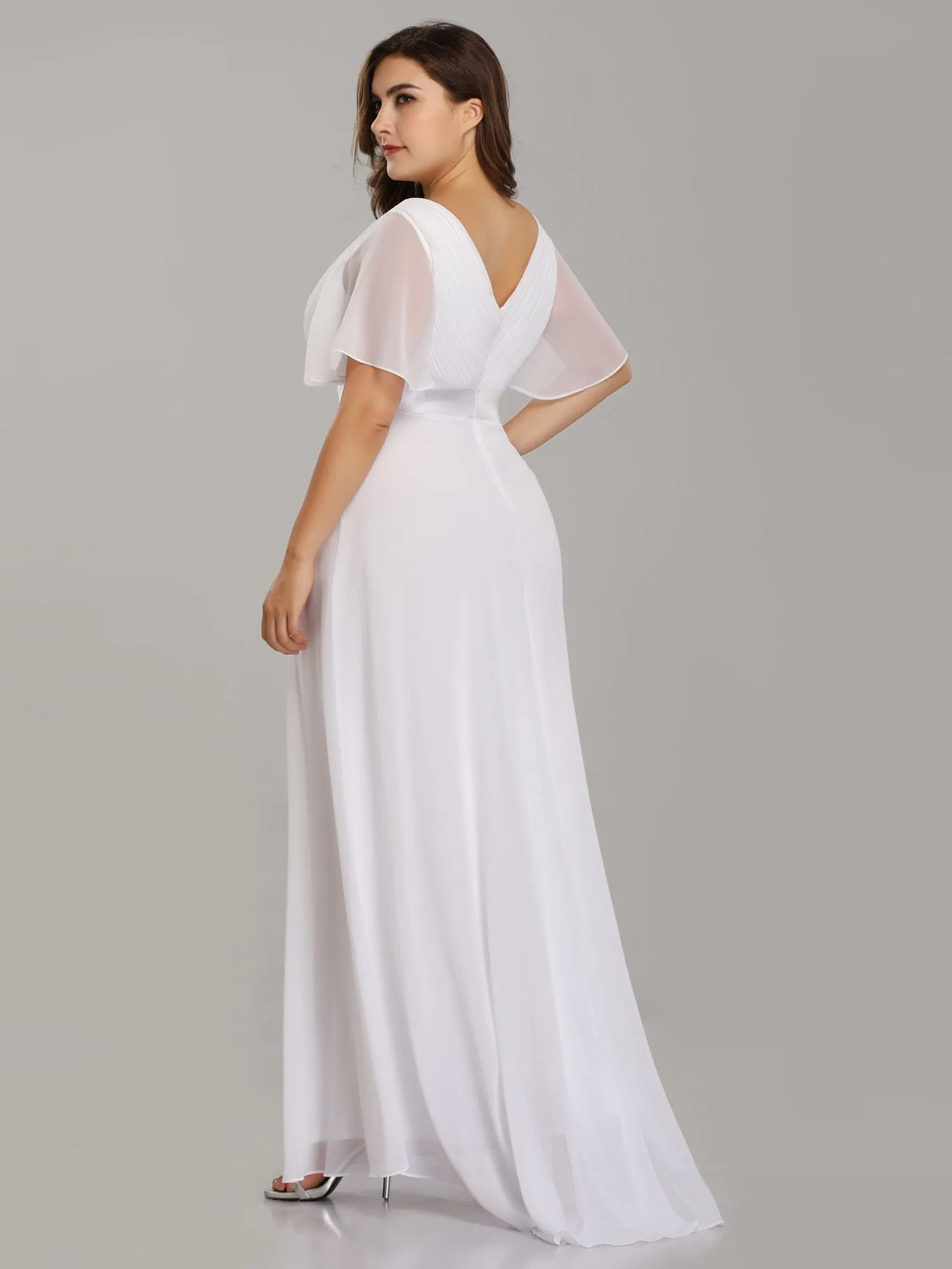 Custom Size Flutter Sleeves Chiffon Empire Waist Bridesmaid Dress