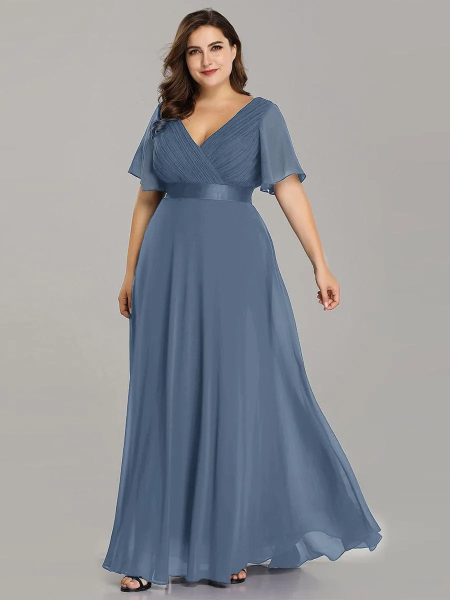 Custom Size Flutter Sleeves Chiffon Empire Waist Bridesmaid Dress